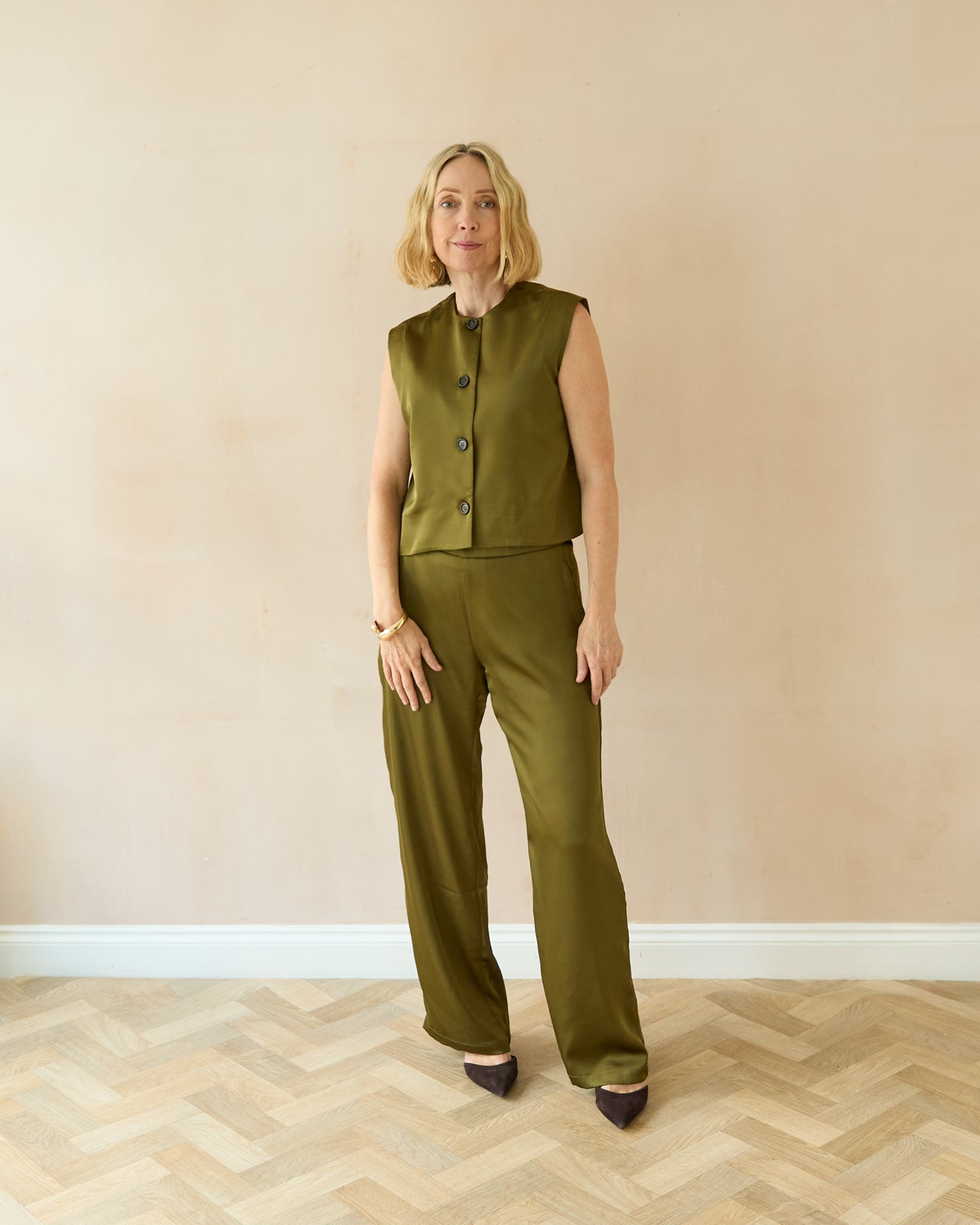 Evie Avocado Satin Trousers
