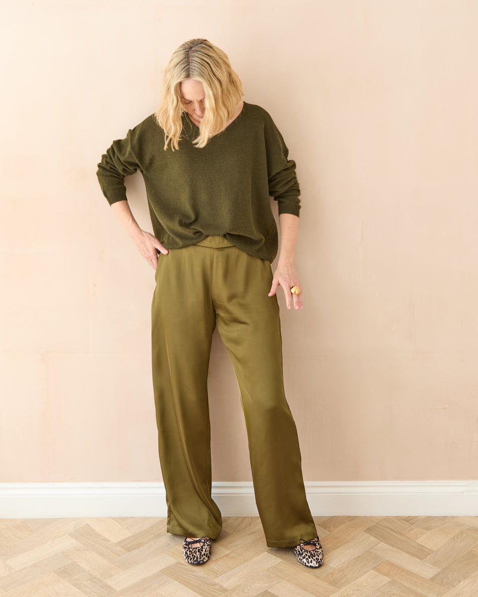 Evie Avocado Satin Trousers