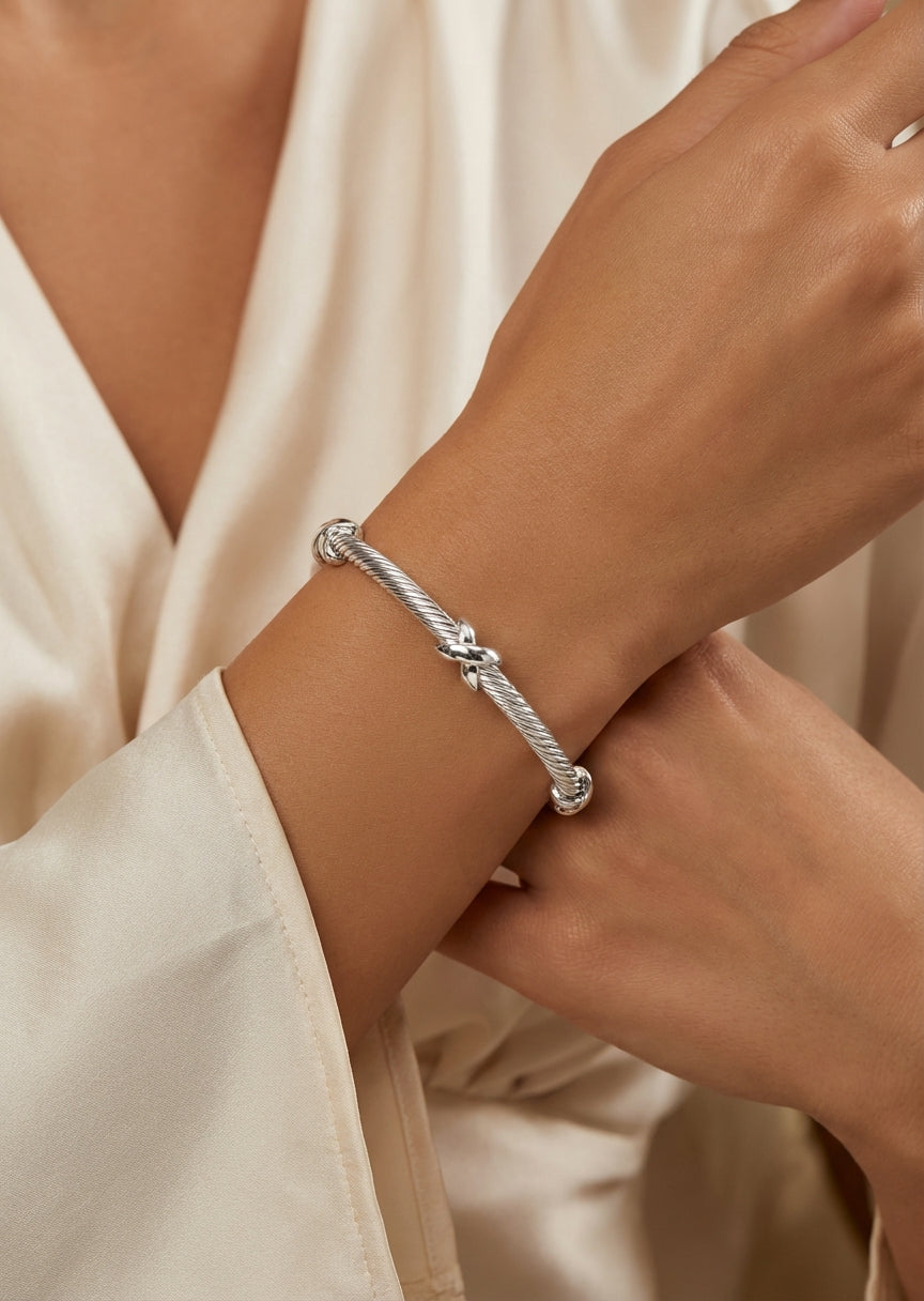 Shop Envy Silver Textured Bangle - 4341 | Vanity Fair