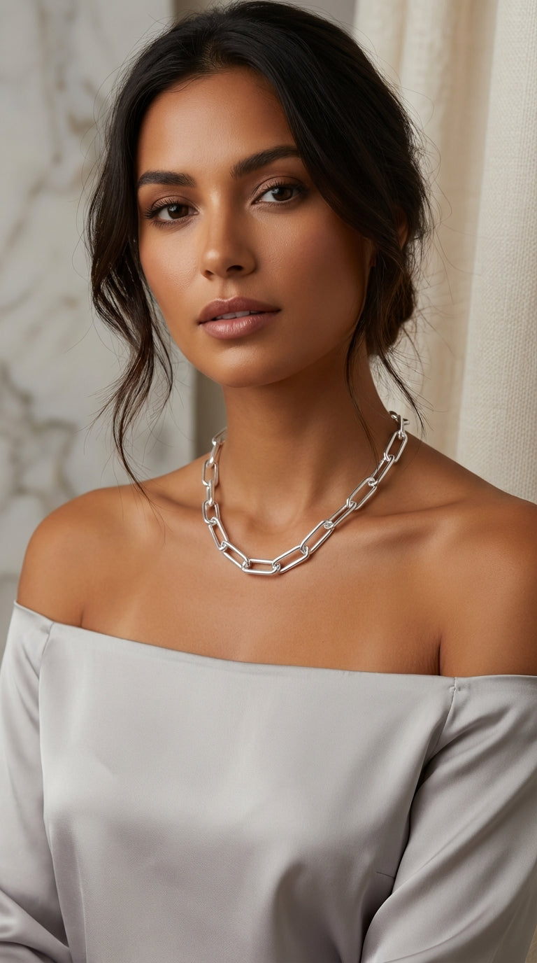 Short Silver Link Necklace - 4371