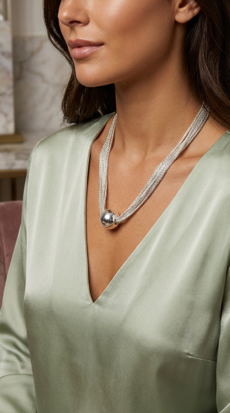 Silver Ball Necklace - 4381