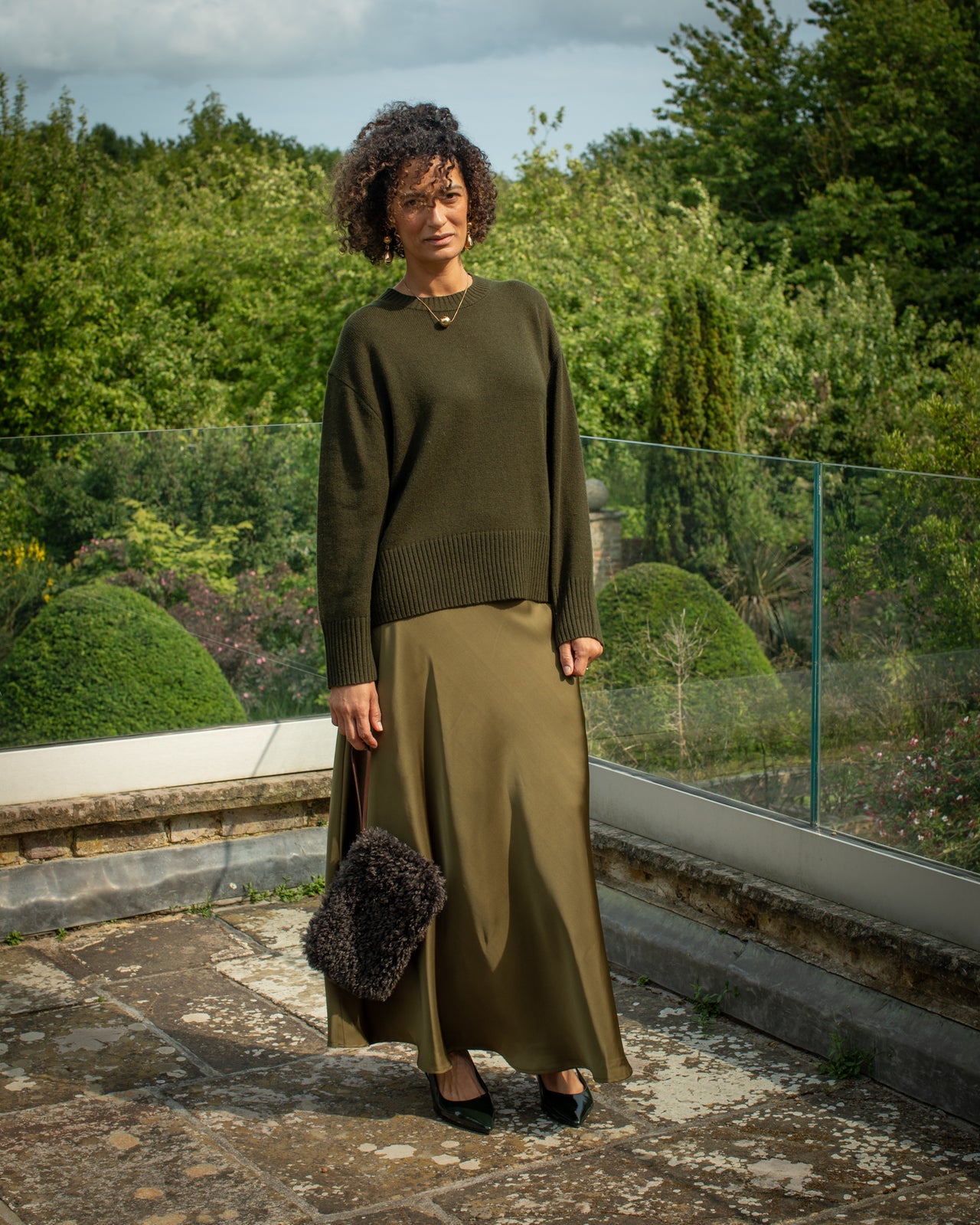 Gina Avocado Satin Skirt