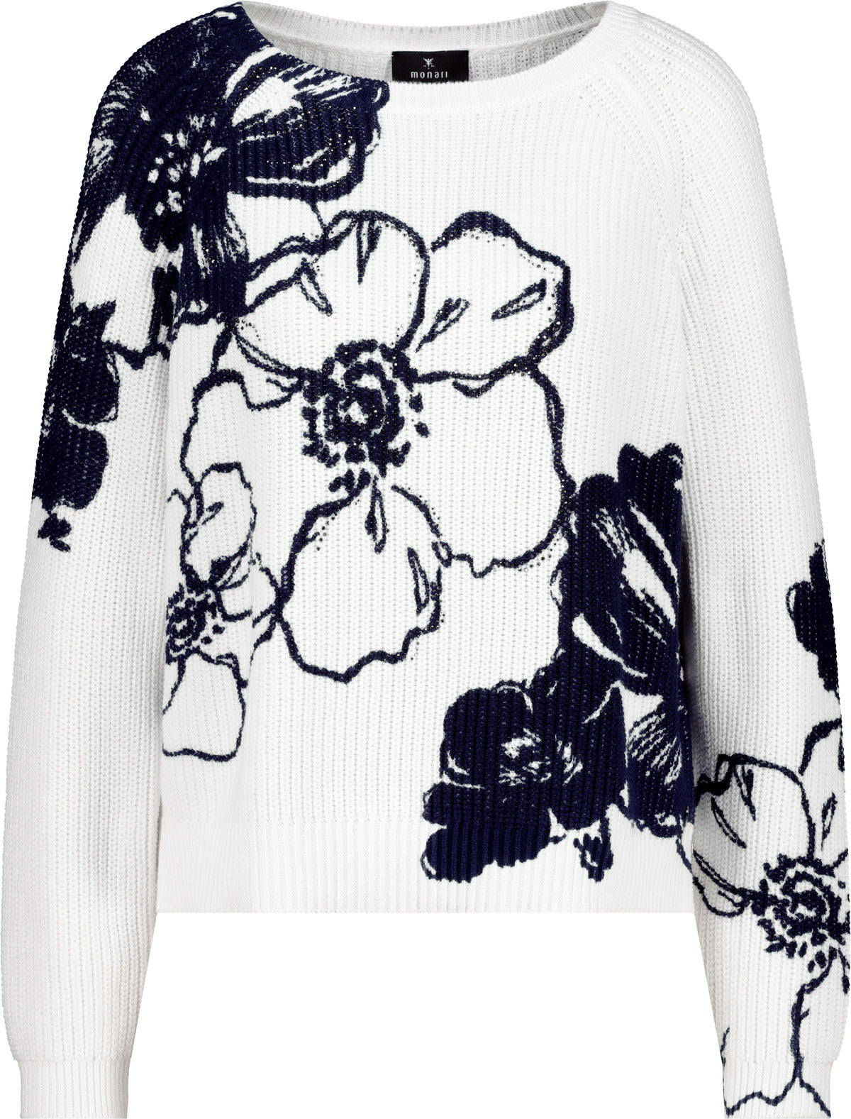 Off White Floral Print Sweater - 409475