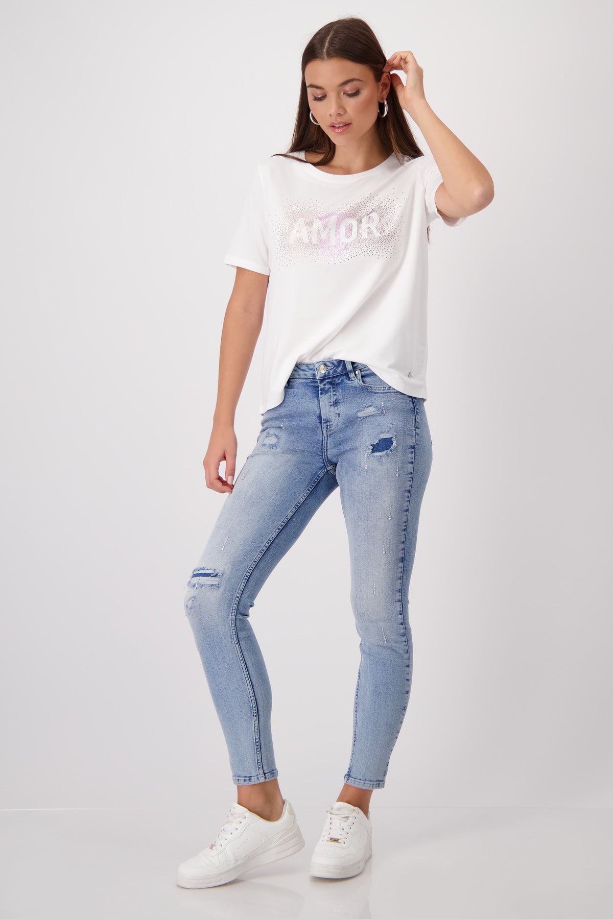 Blue Embellished Jeans - 409488