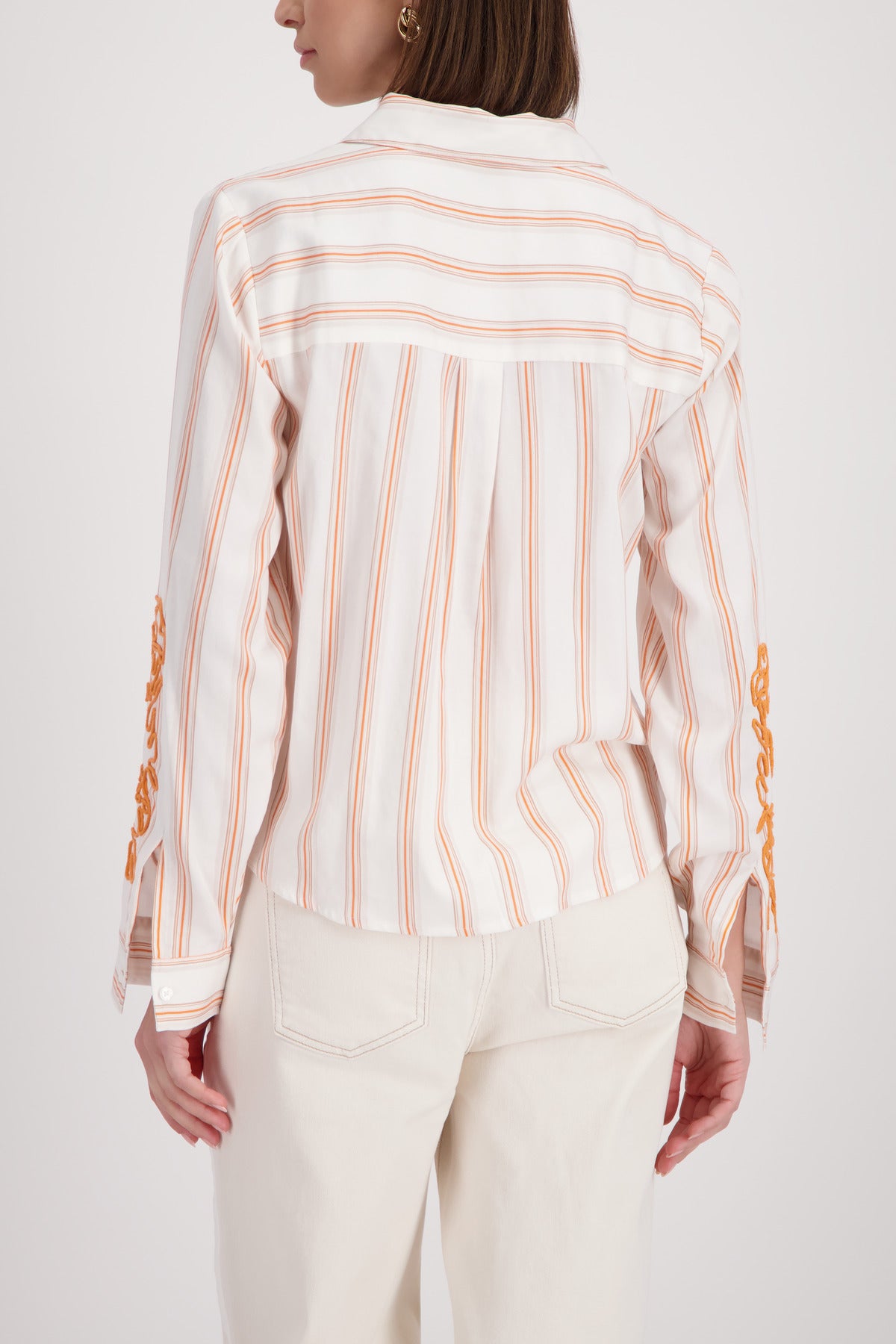 Off White Striped Embroidered Blouse - 410249