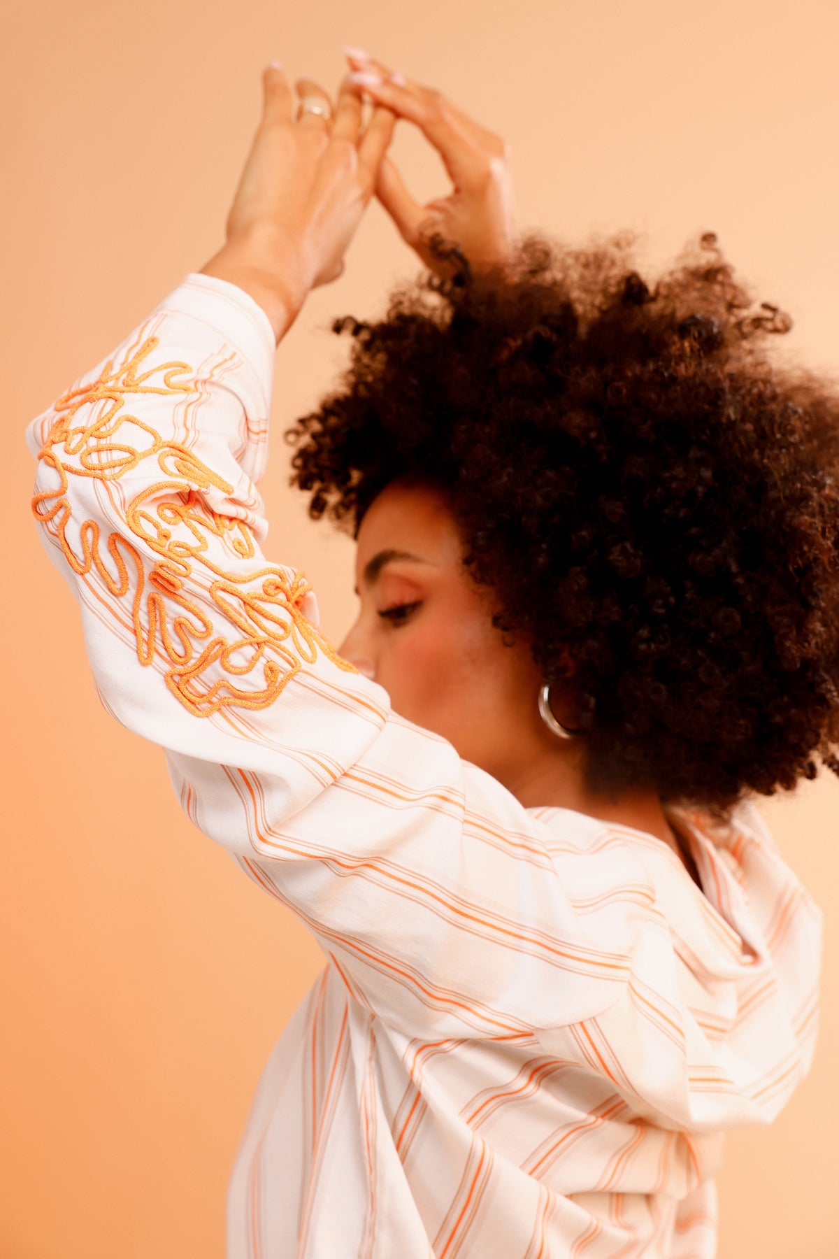 Off White Striped Embroidered Blouse - 410249