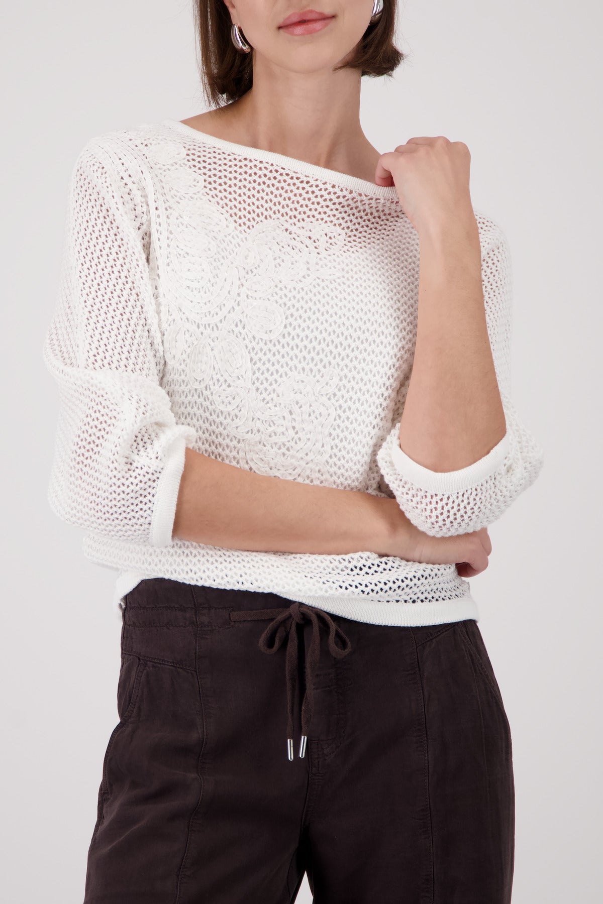 White Crochet Knit Sweater - 410897