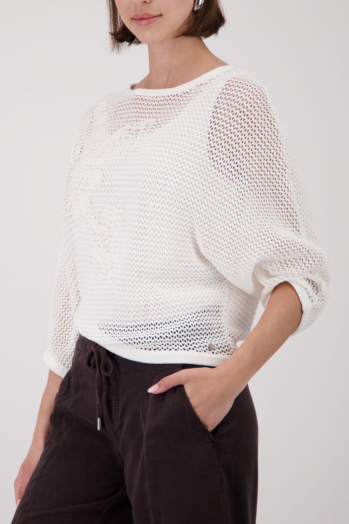 White Crochet Knit Sweater - 410897