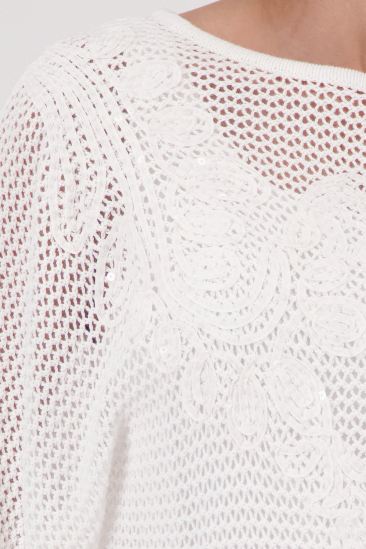 White Crochet Knit Sweater - 410897