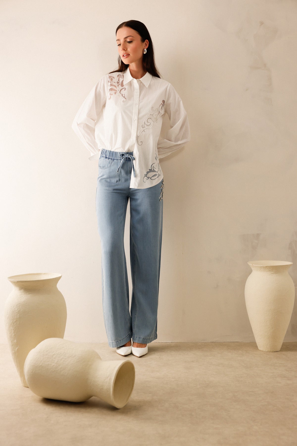 Blue Long Lyocell Pants - 410838