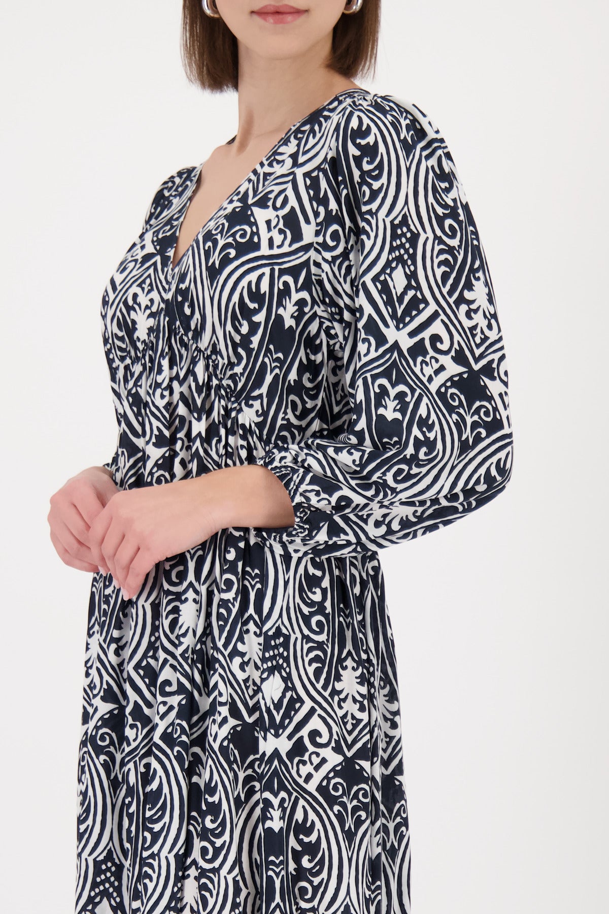 Black Print V Neck Dress - 410588