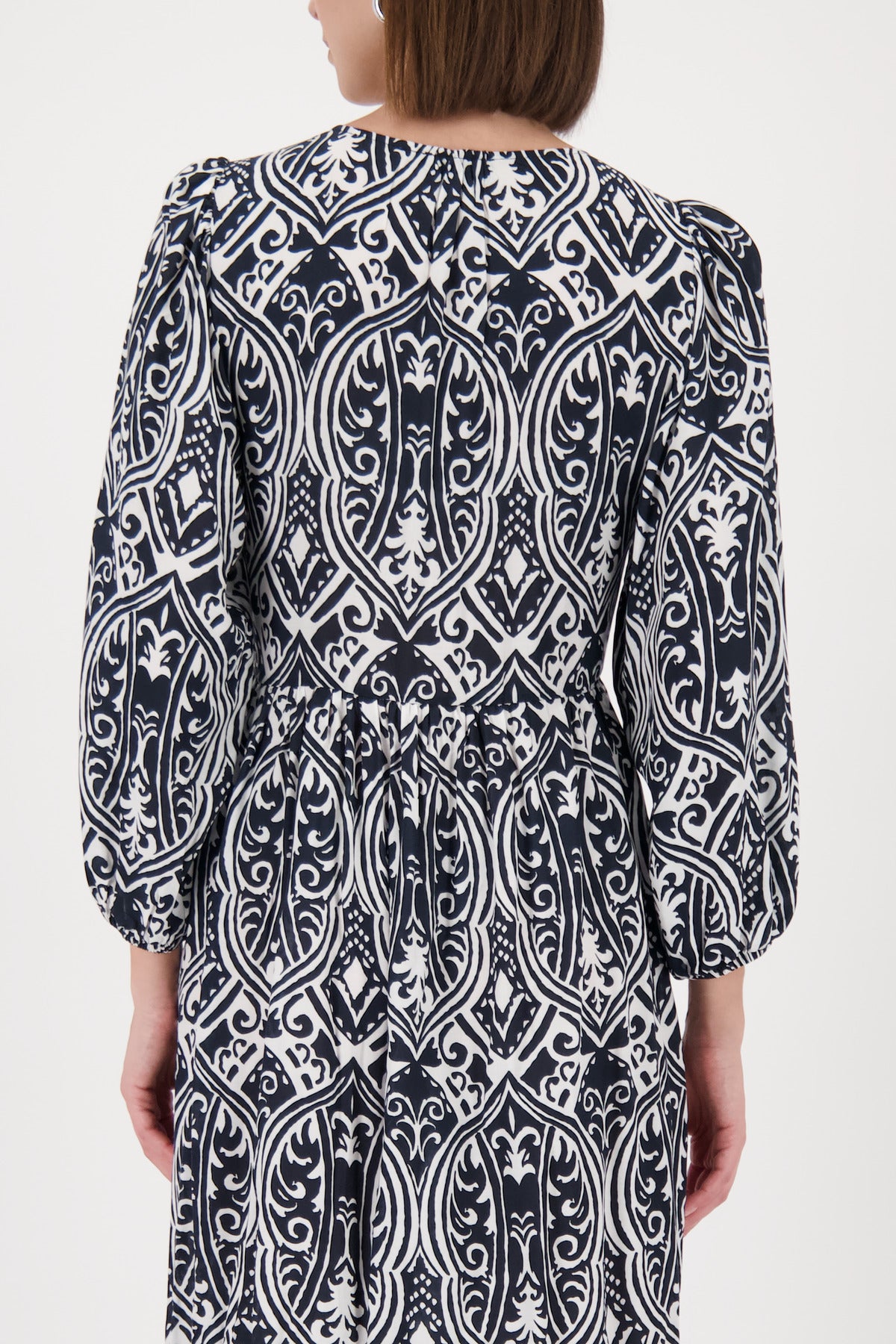 Black Print V Neck Dress - 410588