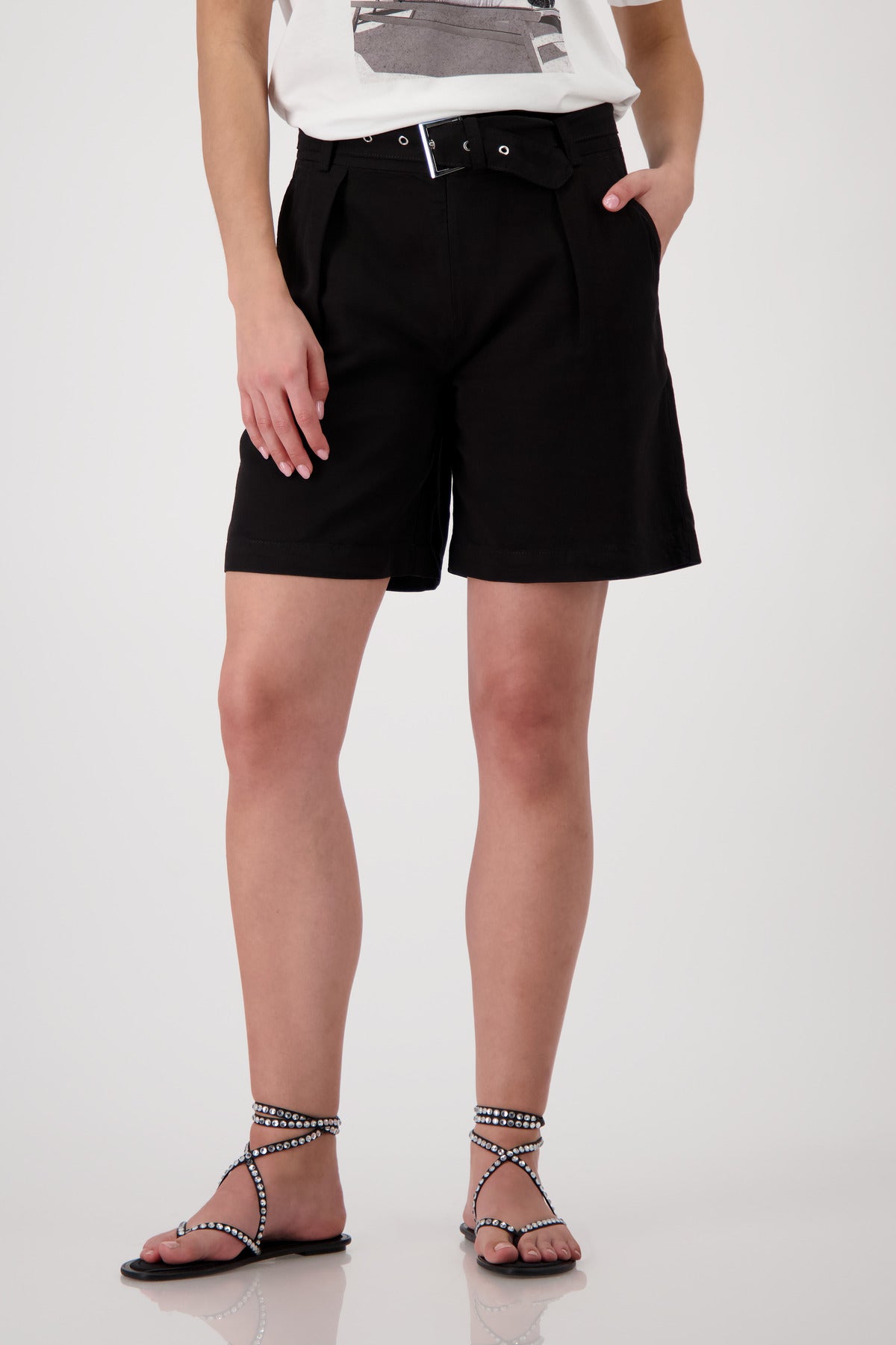 Black Linen Blend Shorts - 410663