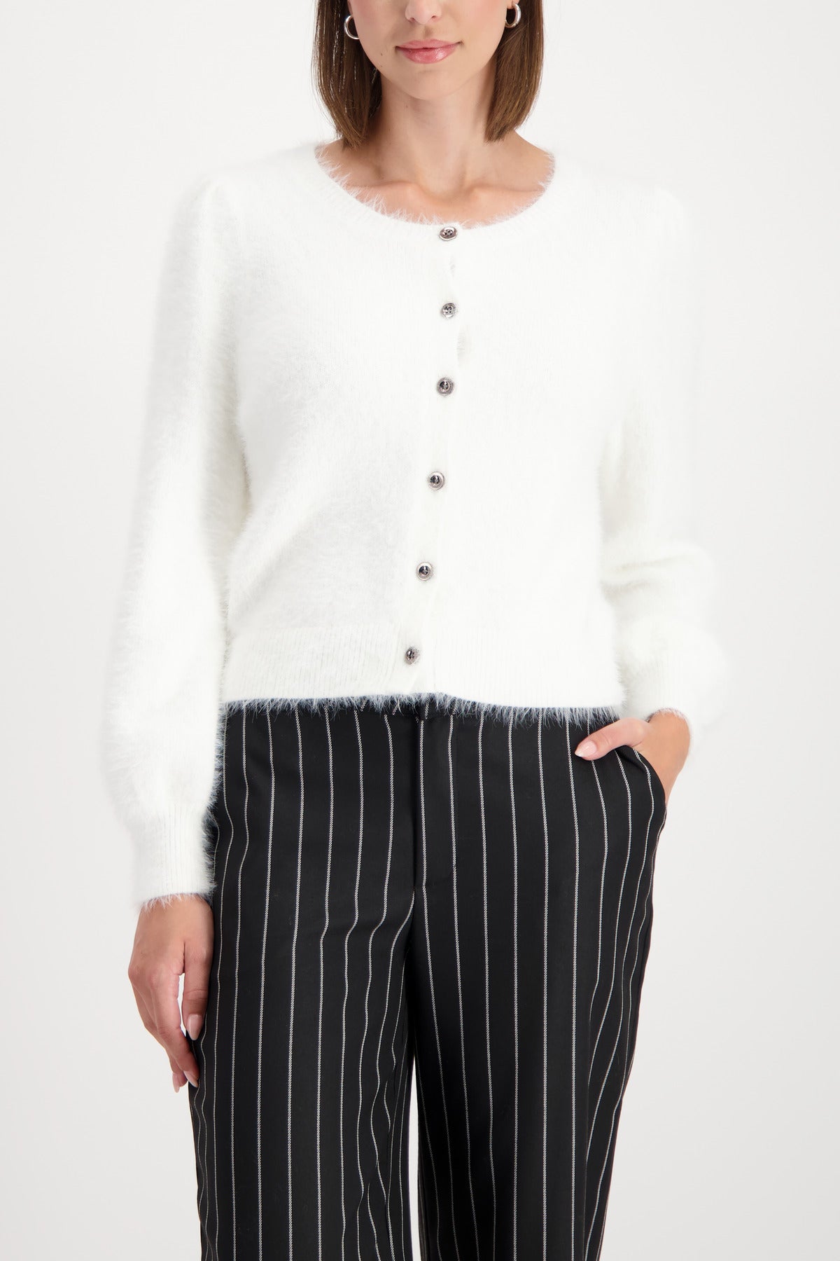 Off White Plush Cardigan - 809569