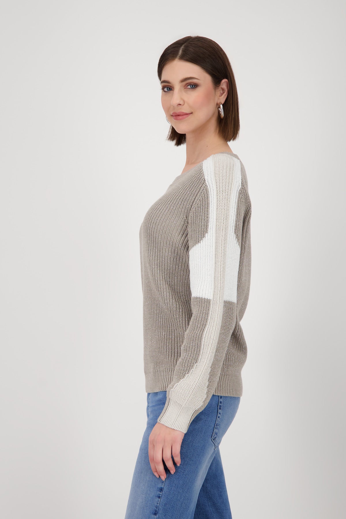 Greige Colourblock Sweater - 809060