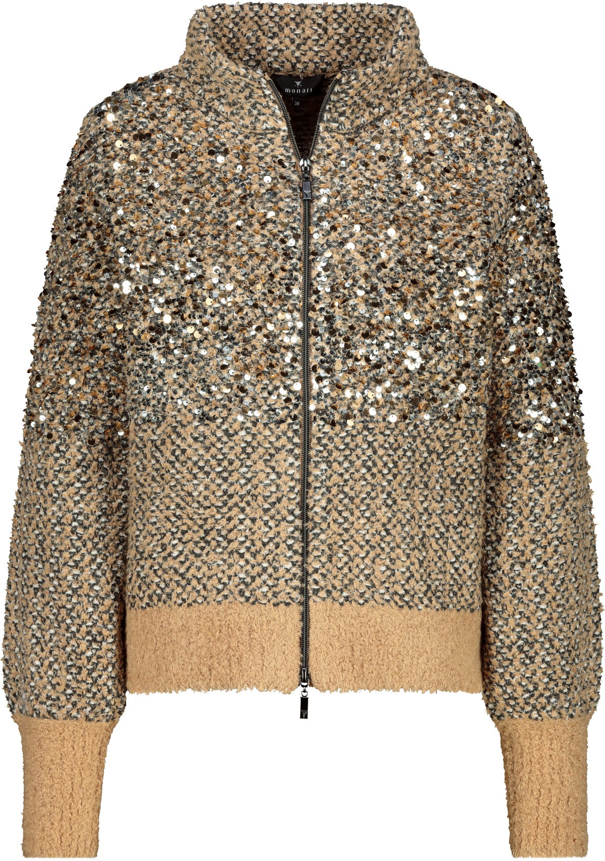 Cognac Sequin Zip Cardigan - 809562