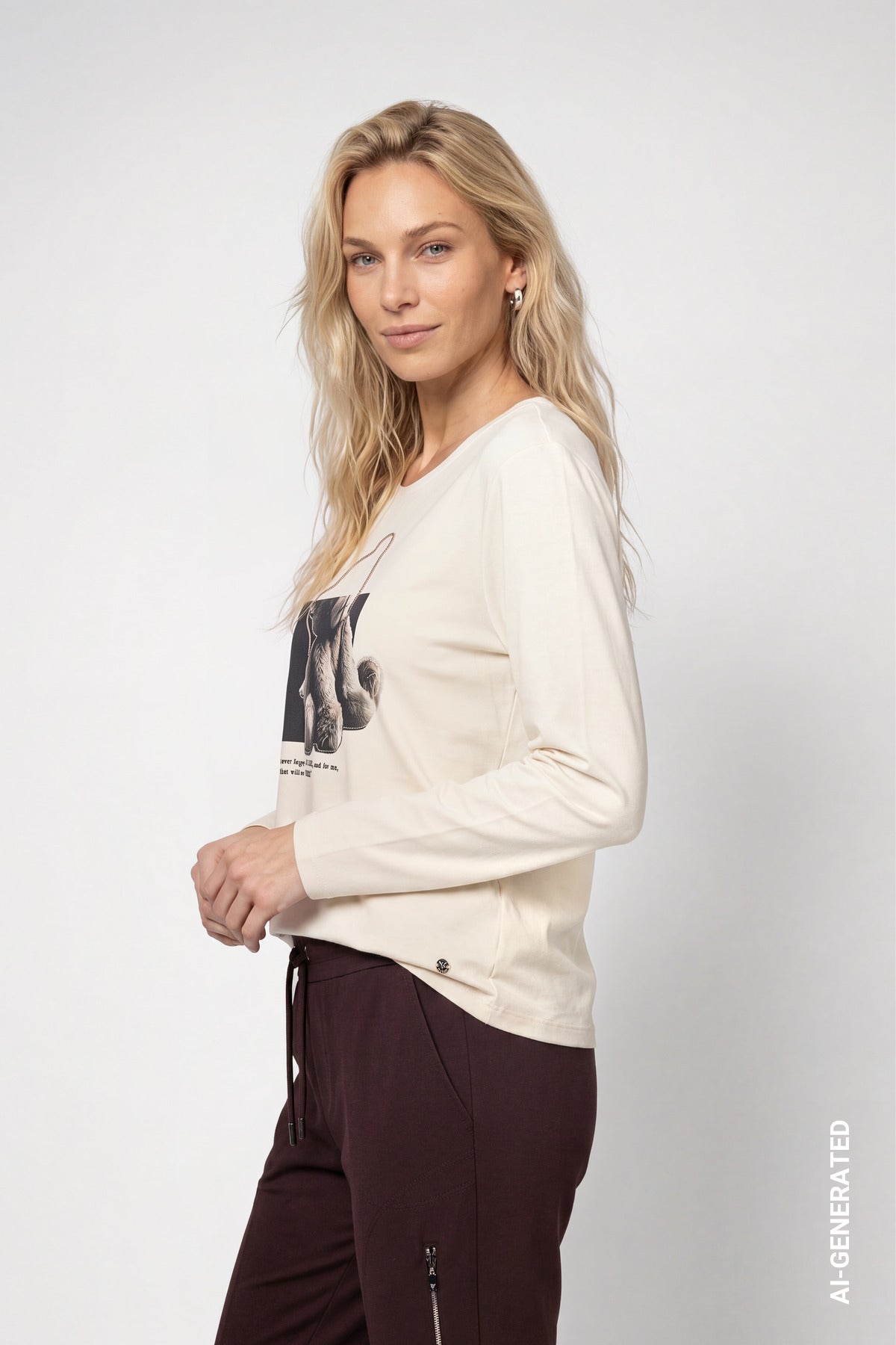 Antique White Front Print Top - 810048