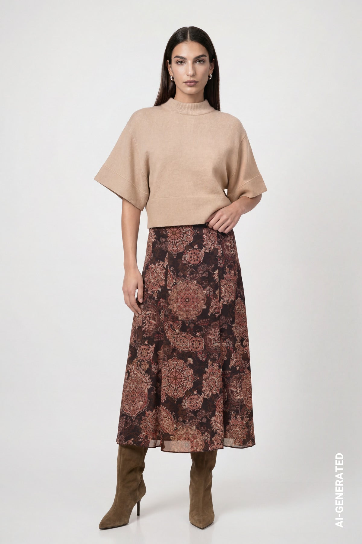 Black Coffee Paisley Print Skirt - 809725