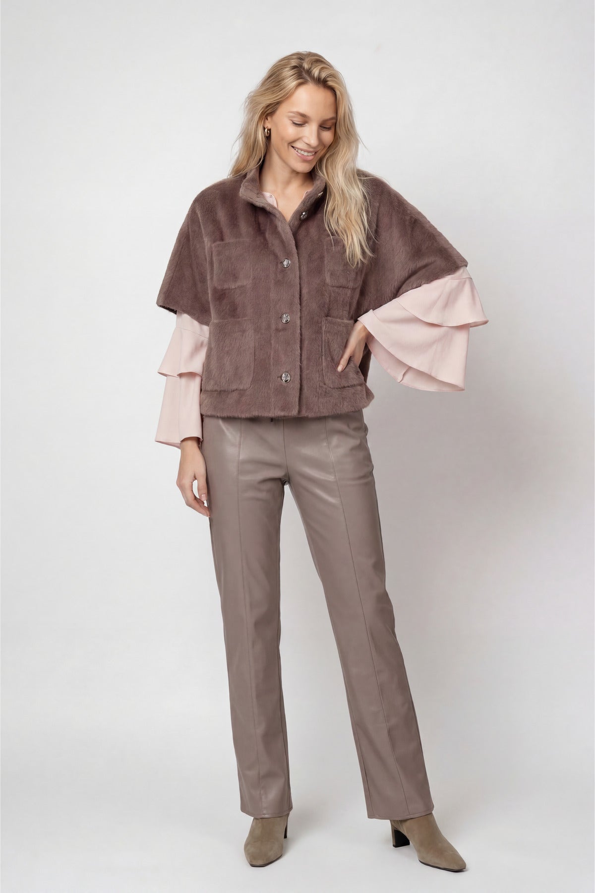 Taupe Faux Fur Jacket - 809998