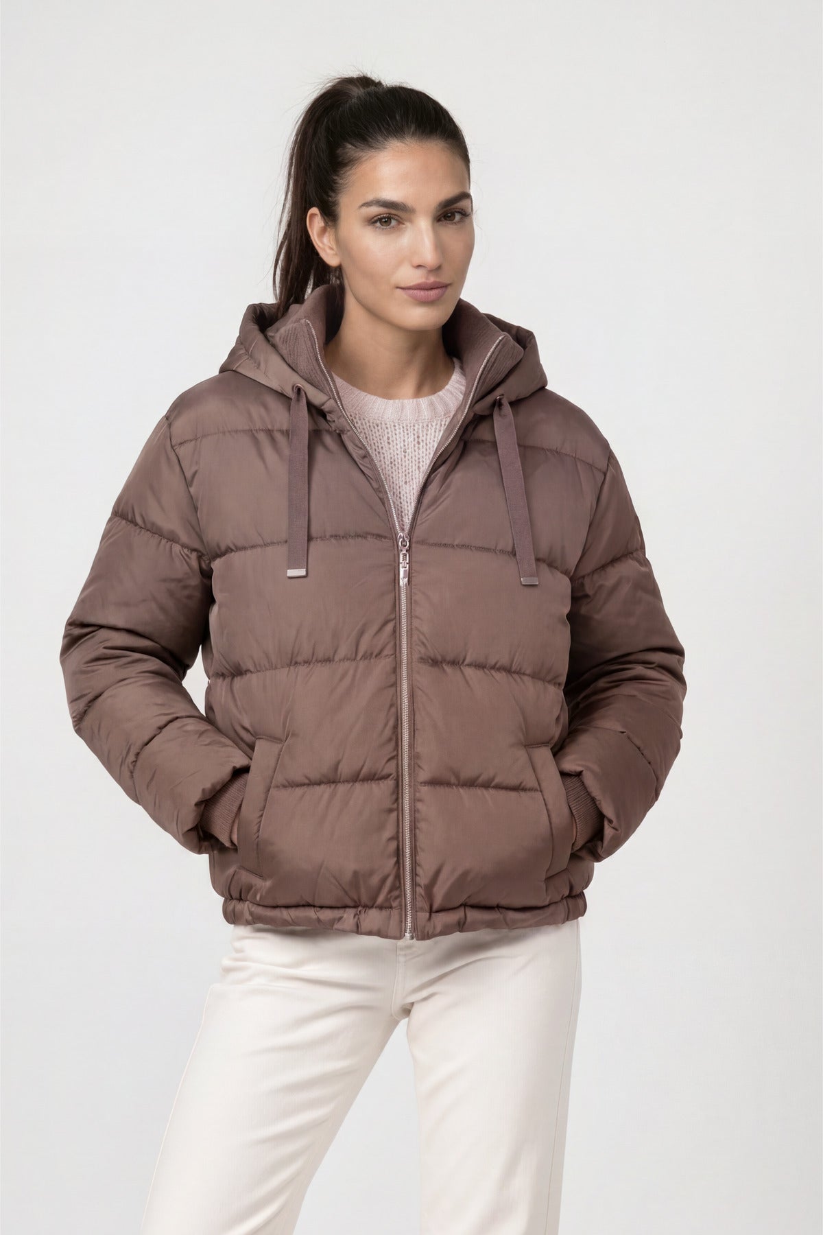 Taupe Padded Hooded Jacket - 810043