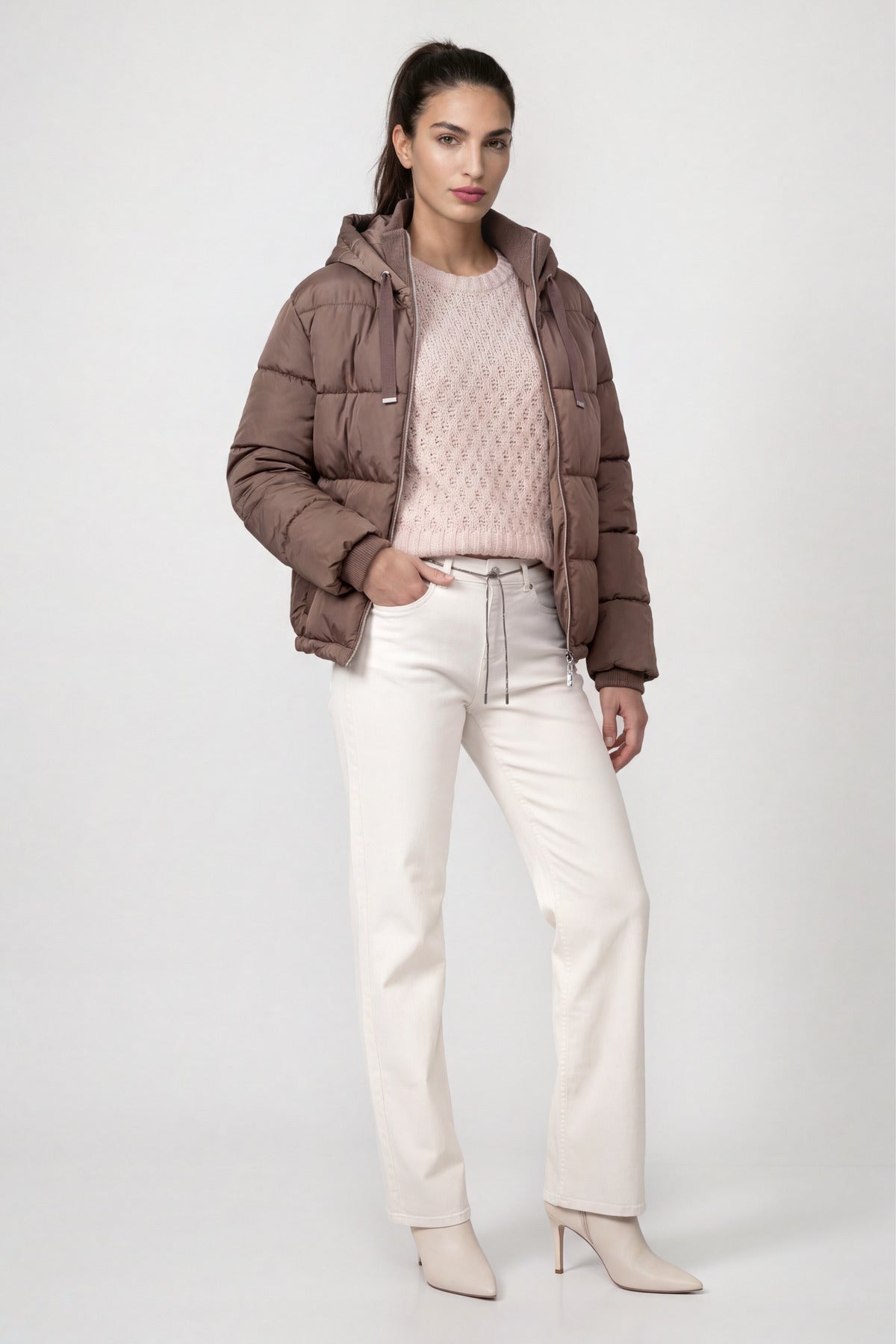 Taupe Padded Hooded Jacket - 810043