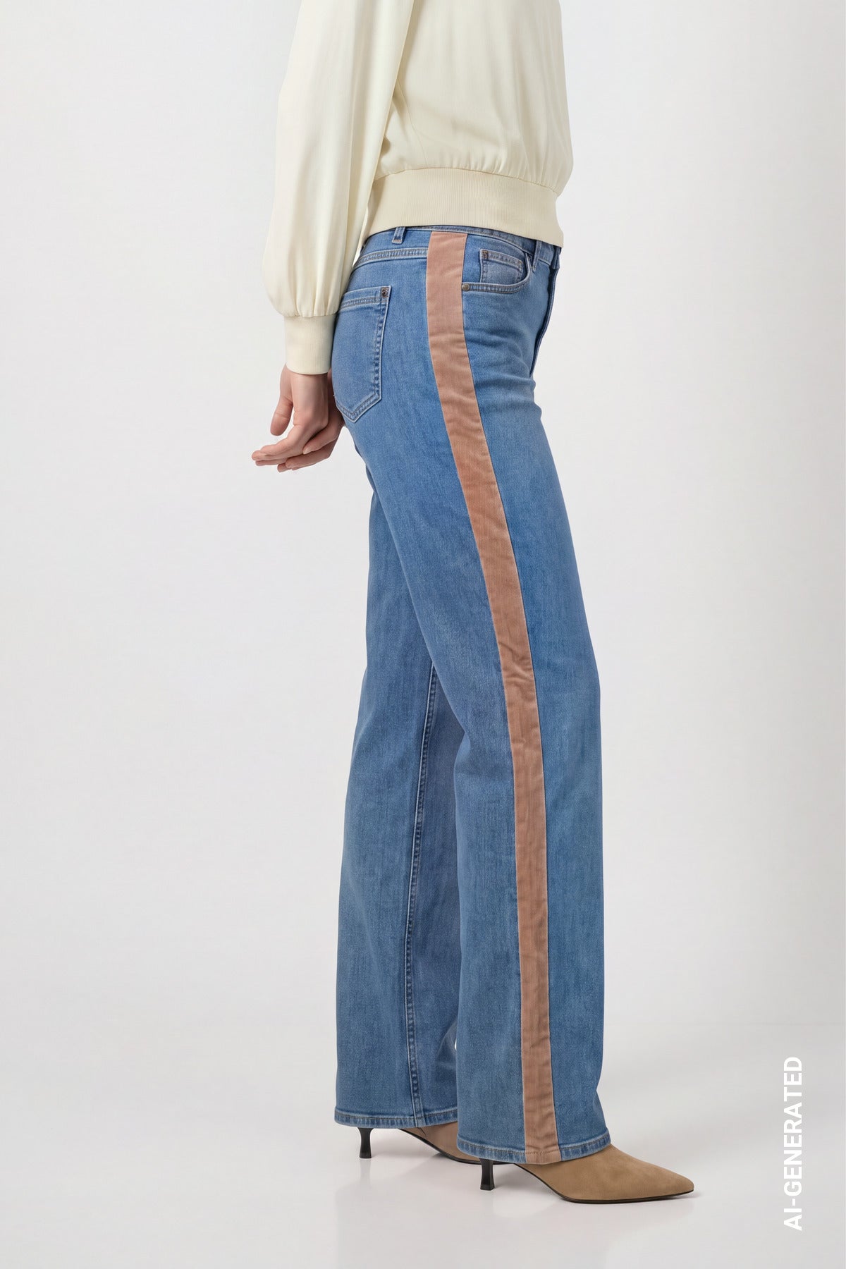 Velvet Trim Blue Jeans - 810128