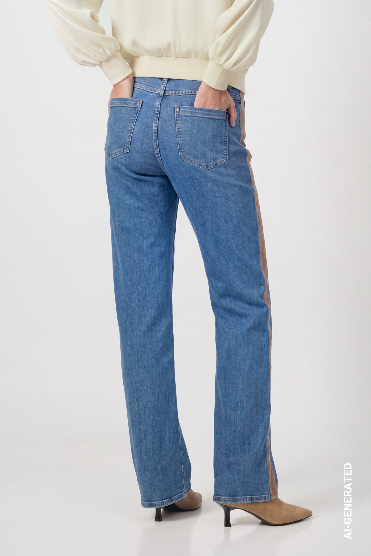 Velvet Trim Blue Jeans - 810128