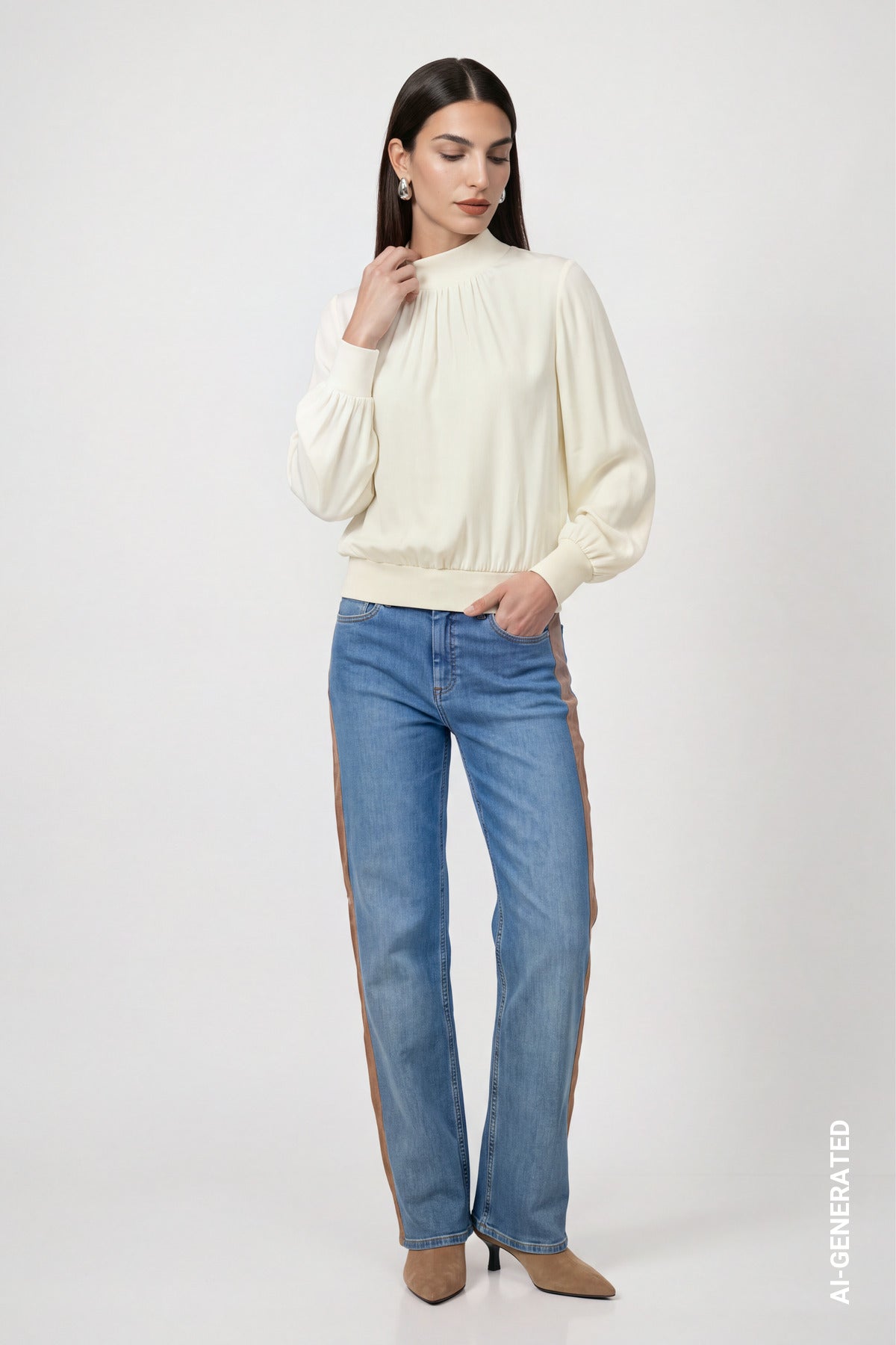 Velvet Trim Blue Jeans - 810128
