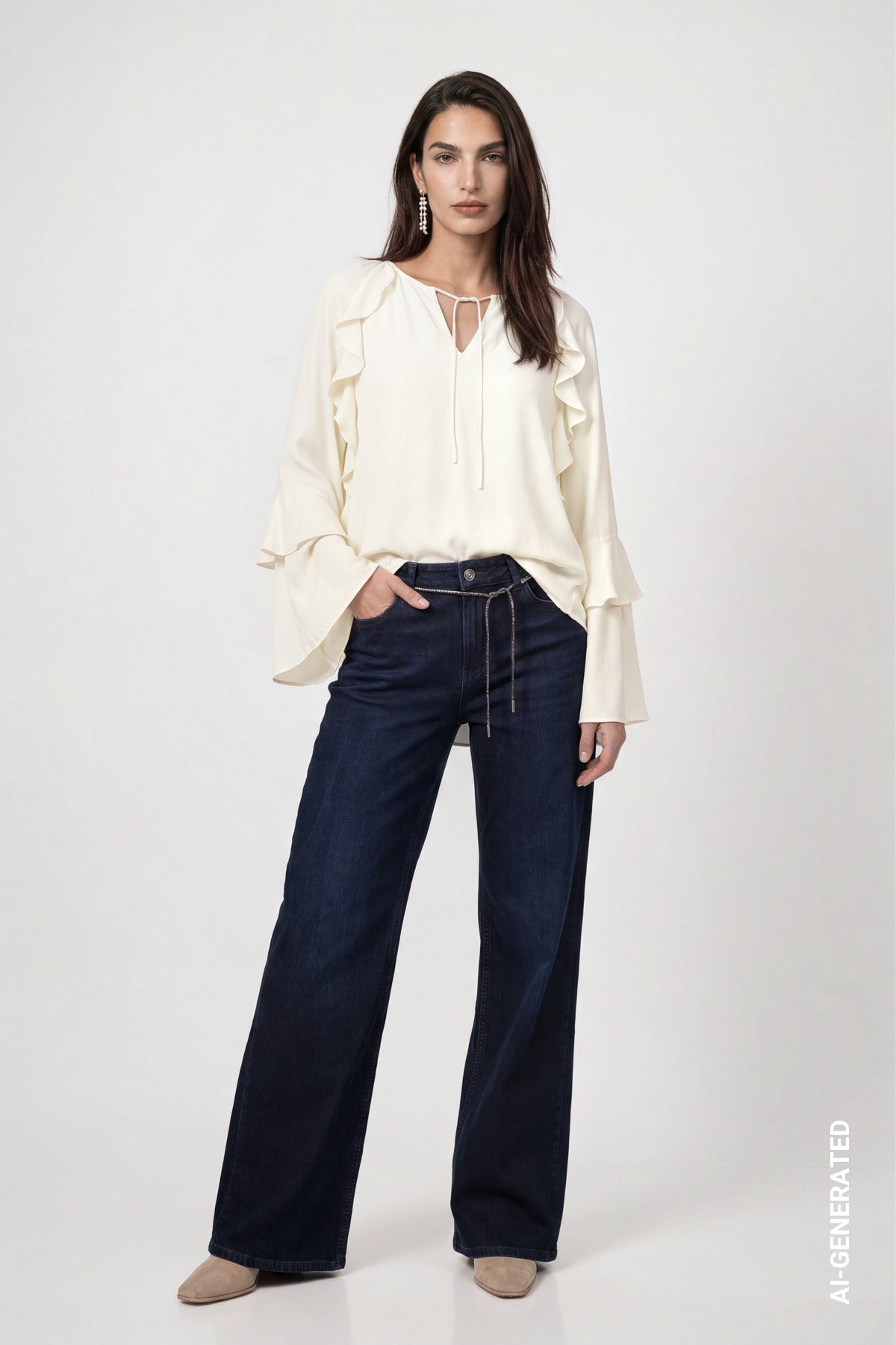 Dark Denim Wide Leg Jeans - 810112