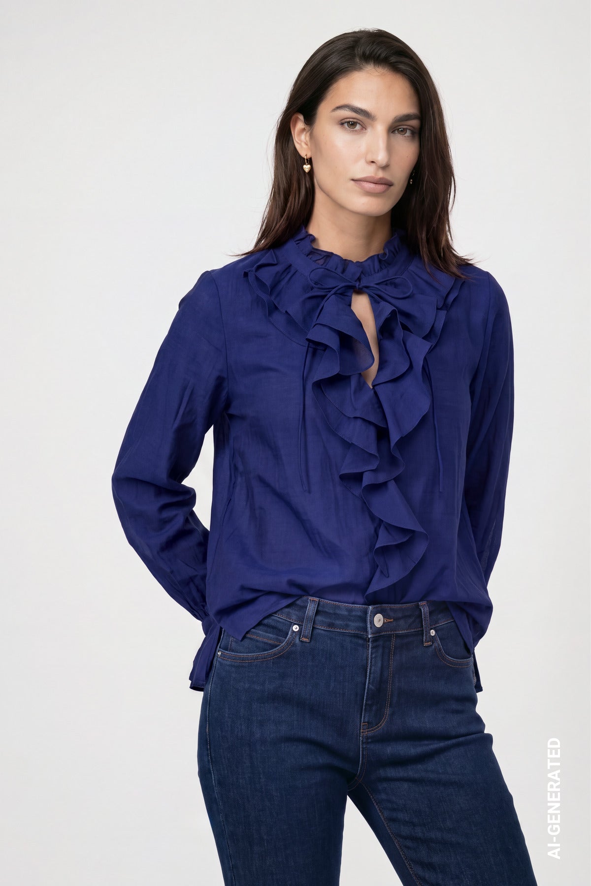 Classic Navy Frill Blouse - 810223