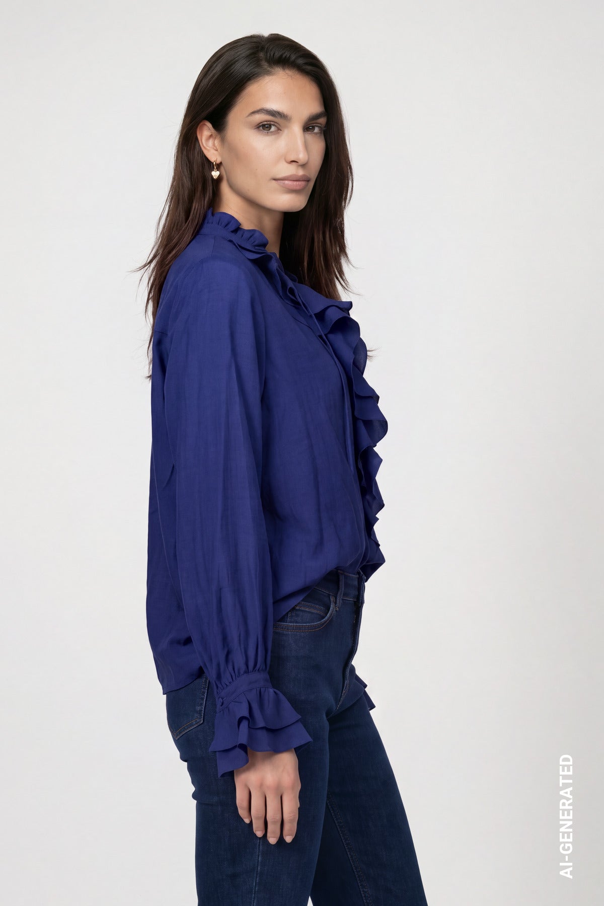 Classic Navy Frill Blouse - 810223