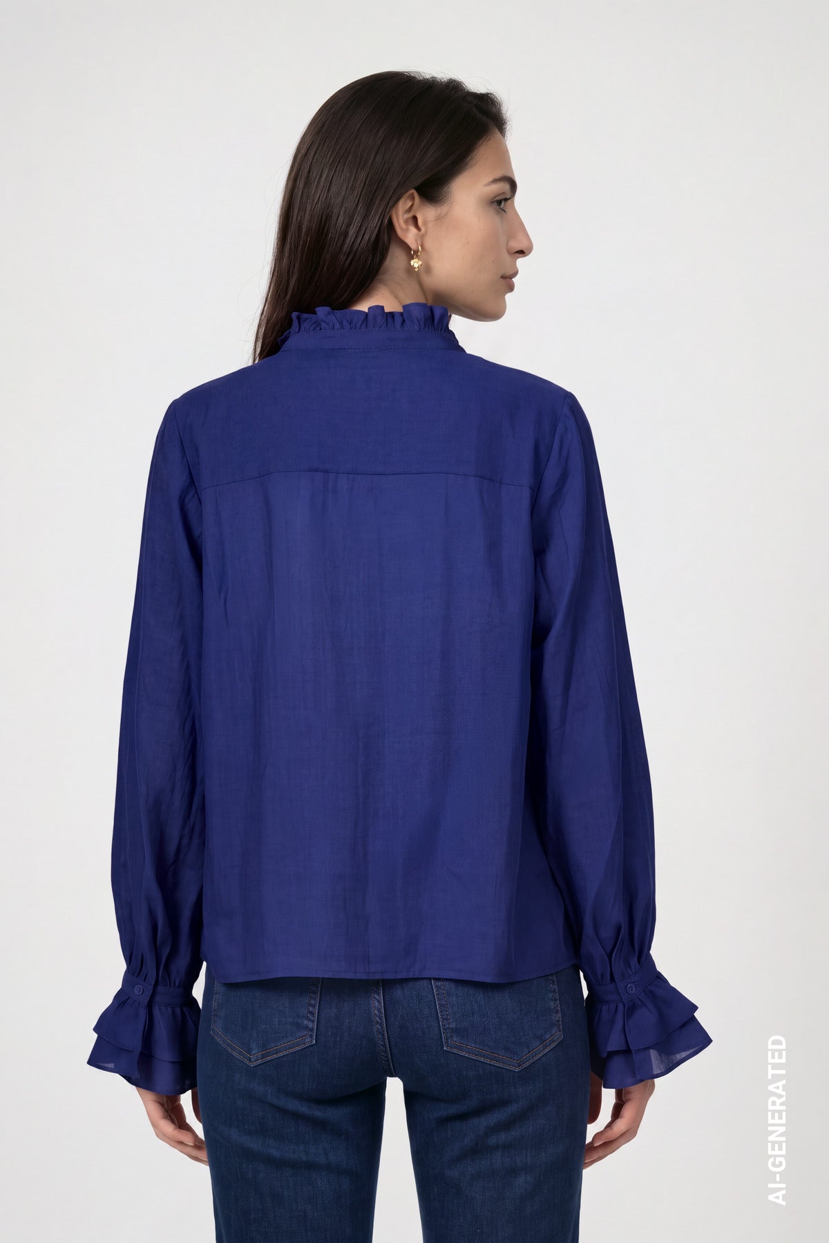 Classic Navy Frill Blouse - 810223