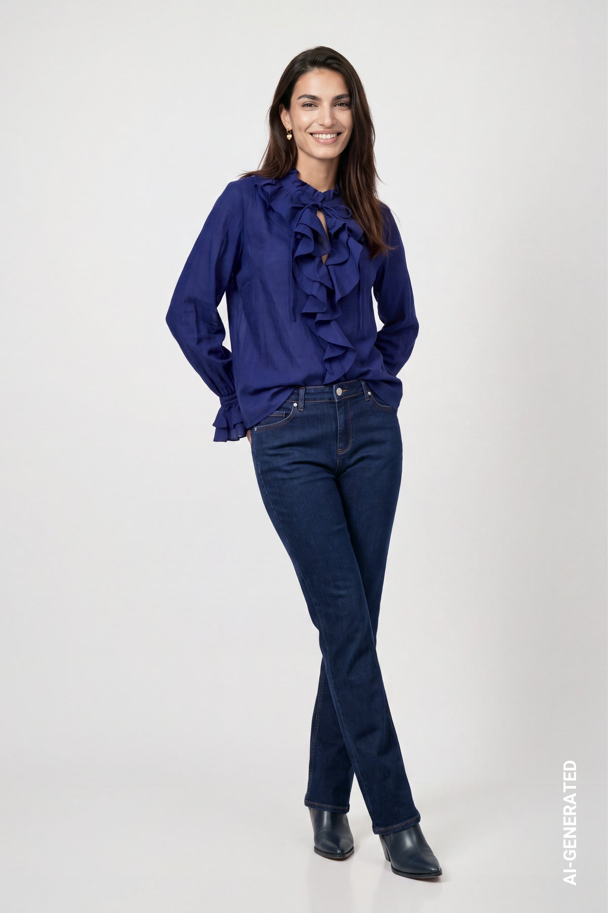 Classic Navy Frill Blouse - 810223