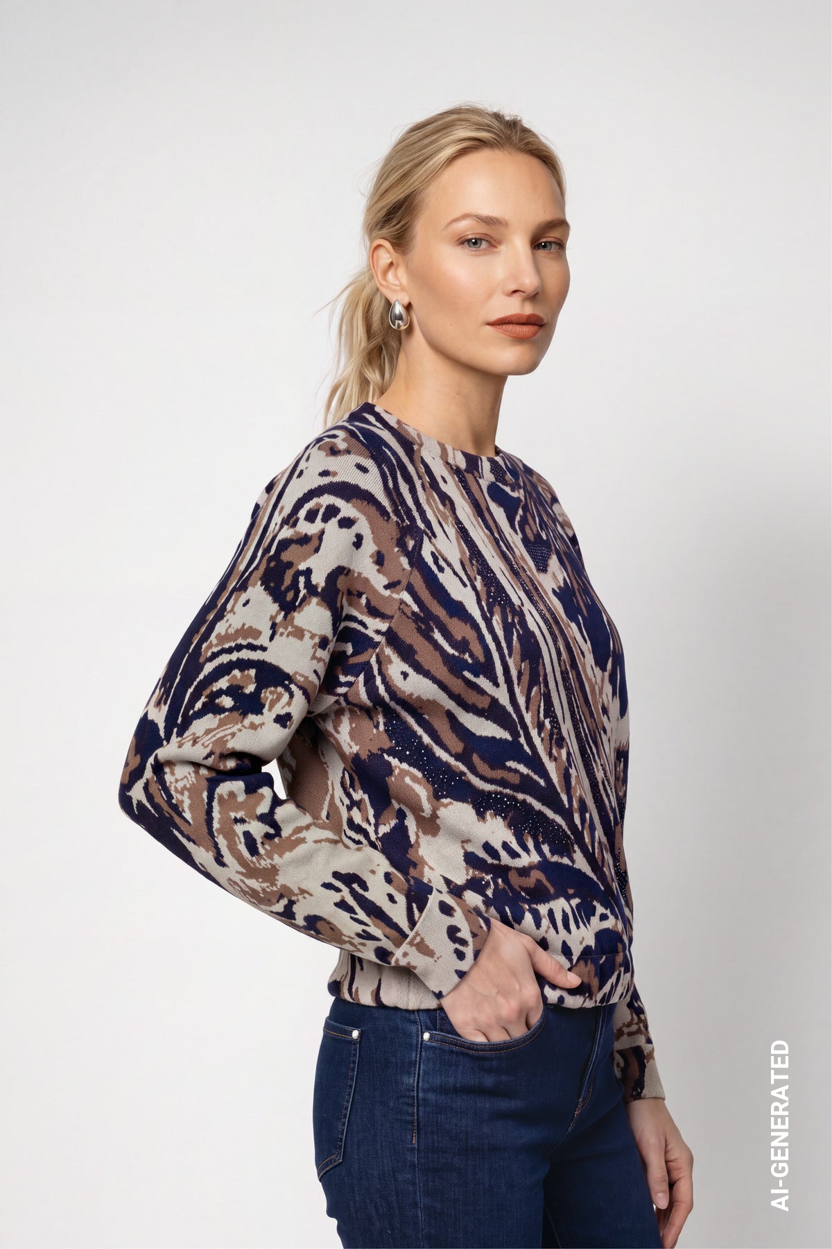 Classic Navy Paisley Jacquard Jumper - 810332