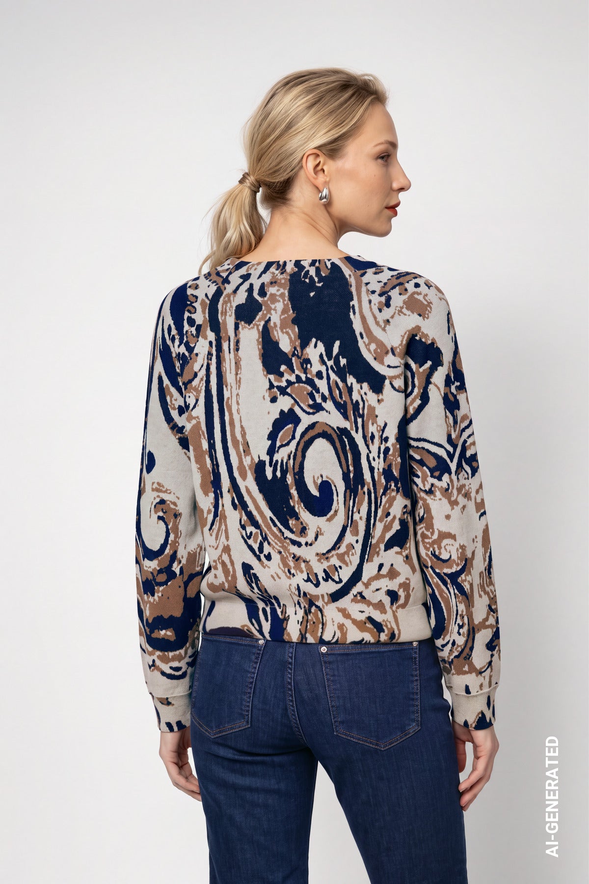 Classic Navy Paisley Jacquard Jumper - 810332