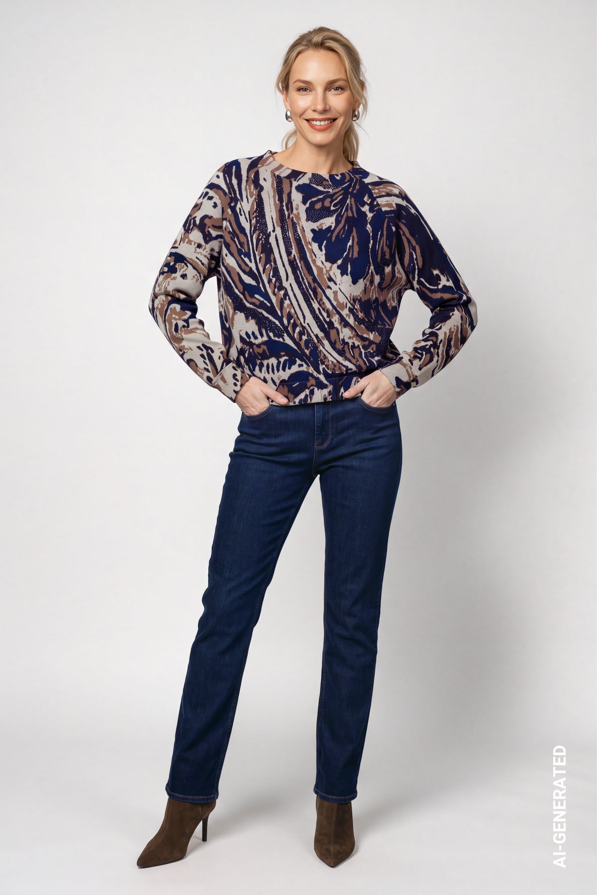 Classic Navy Paisley Jacquard Jumper - 810332