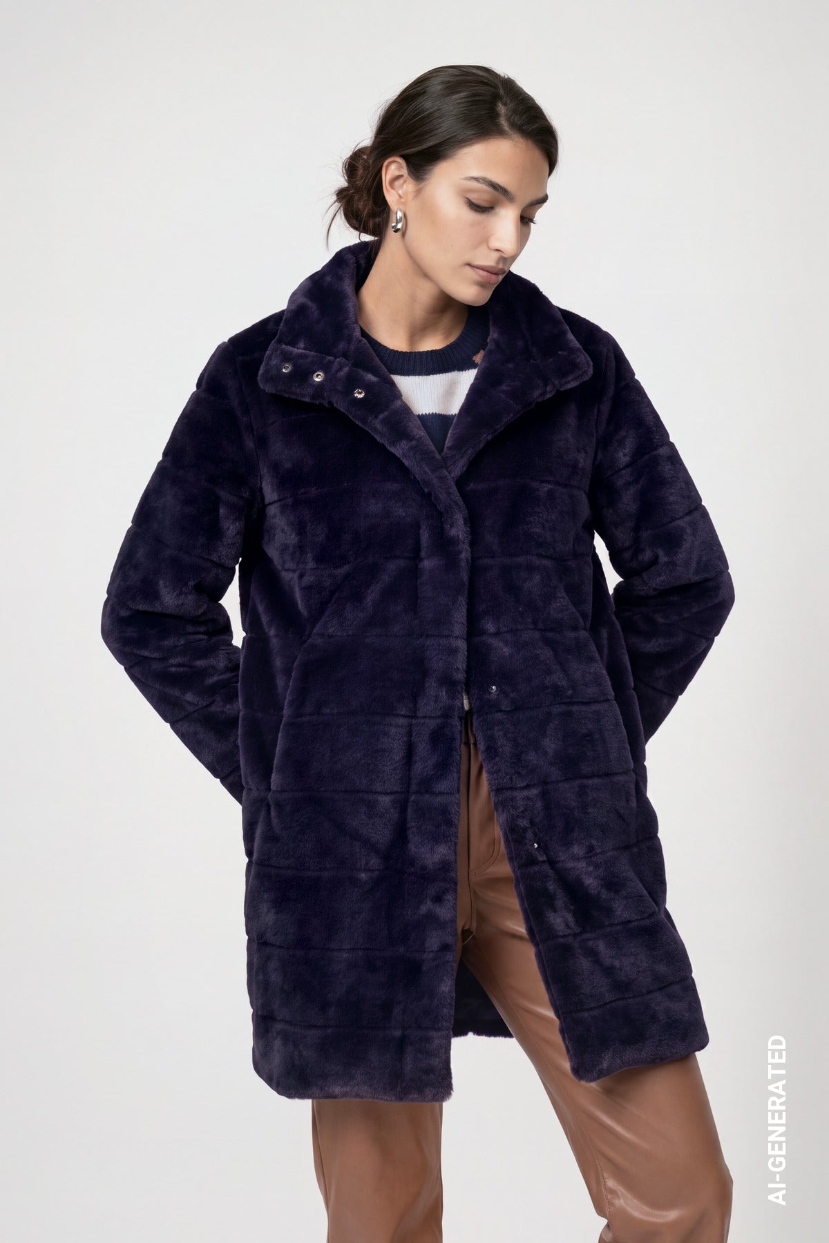 Dark Blue Faux Fur Coat - 810149
