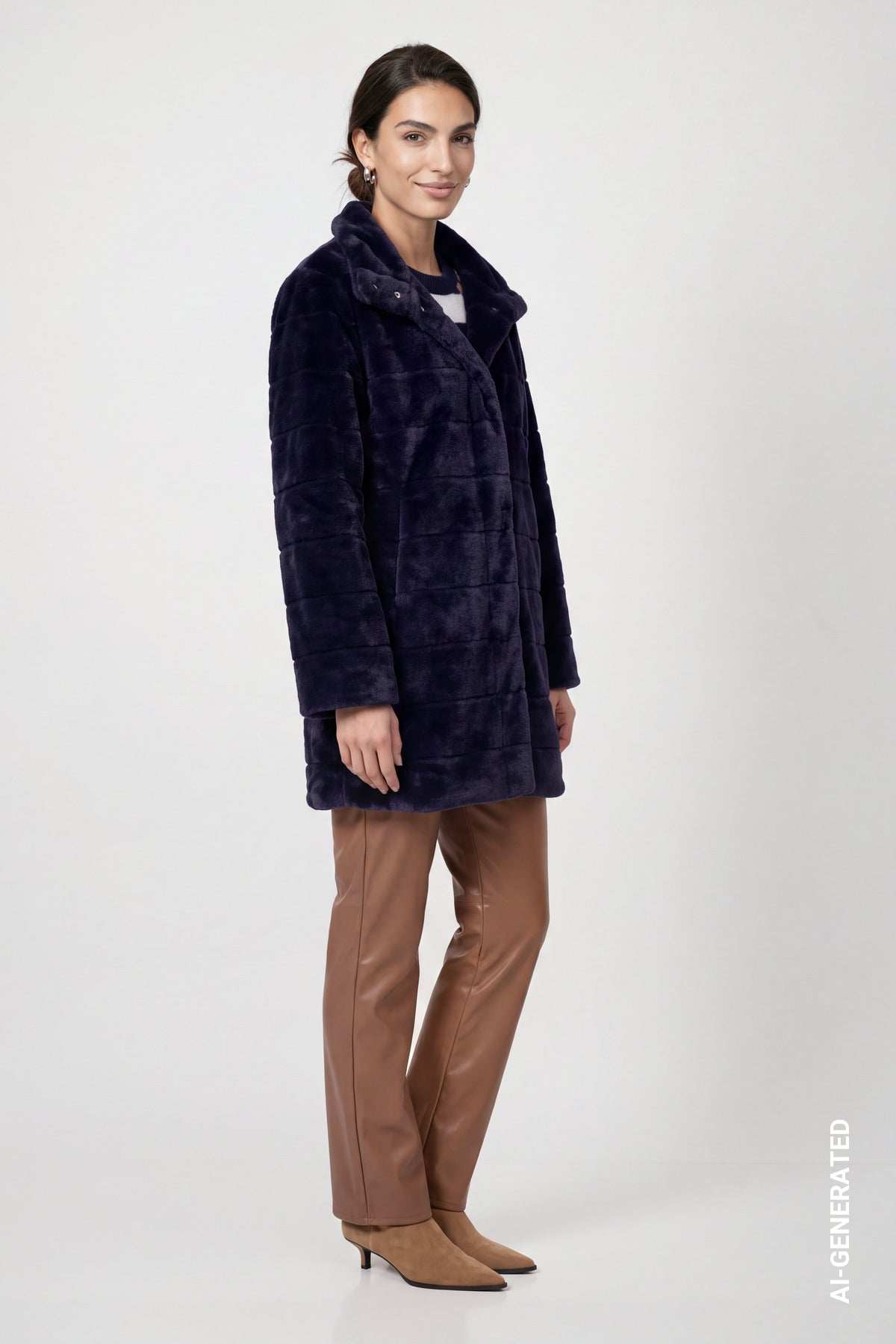 Dark Blue Faux Fur Coat - 810149
