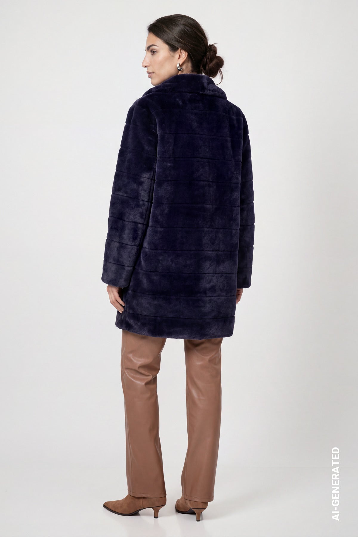 Dark Blue Faux Fur Coat - 810149