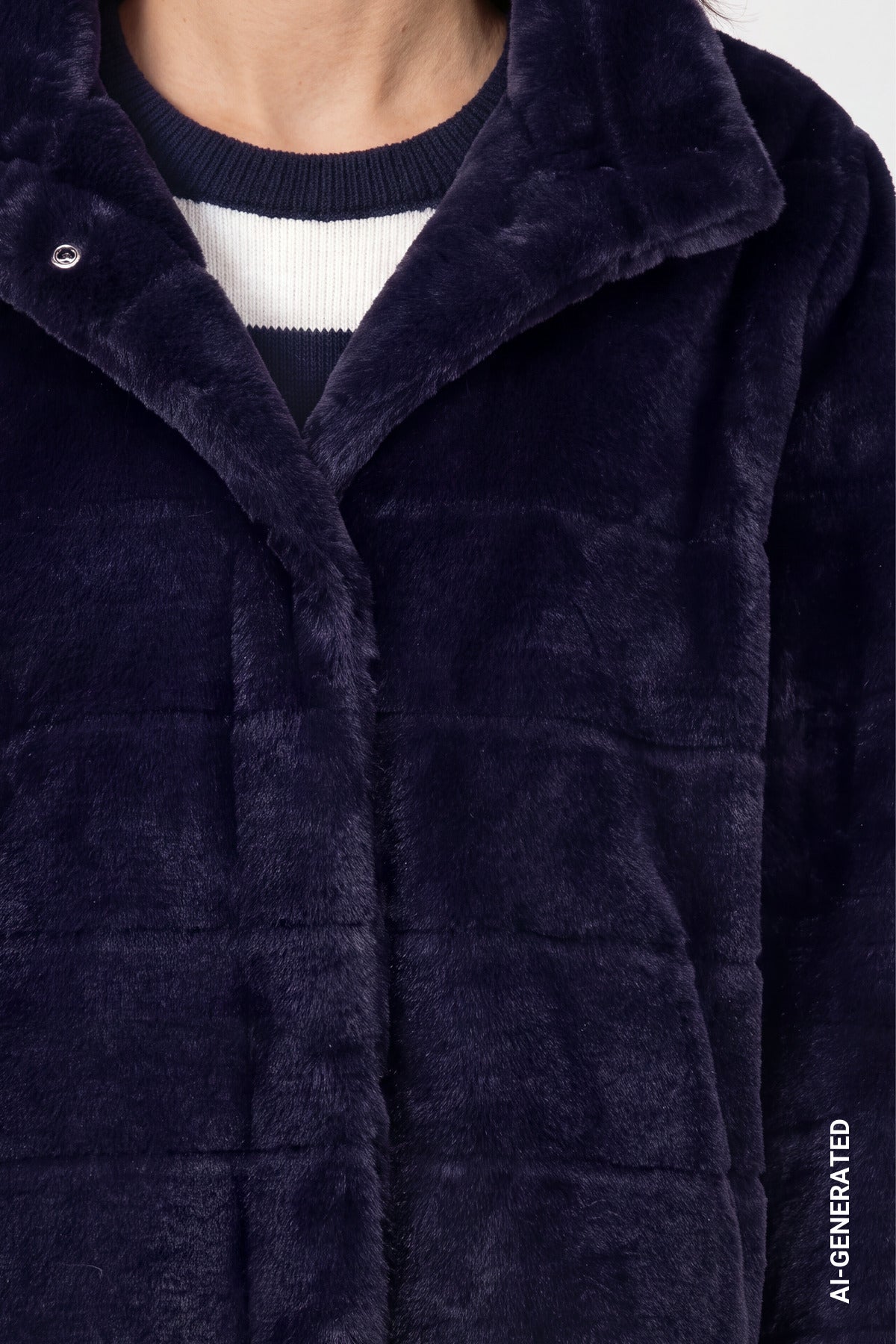 Dark Blue Faux Fur Coat - 810149