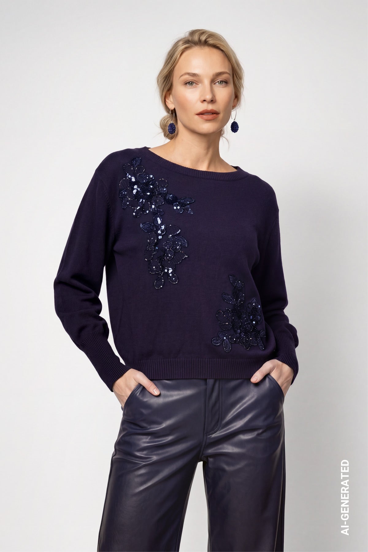 Dark Blue Embellished Jumper - 810154