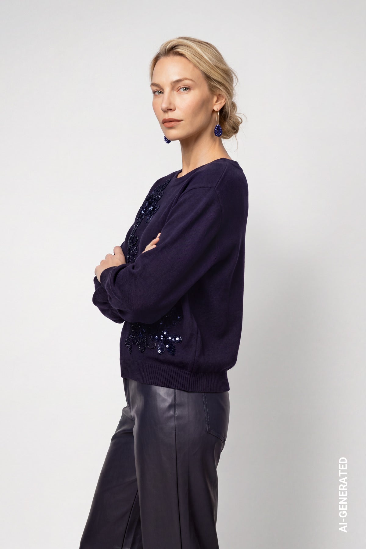 Dark Blue Embellished Jumper - 810154