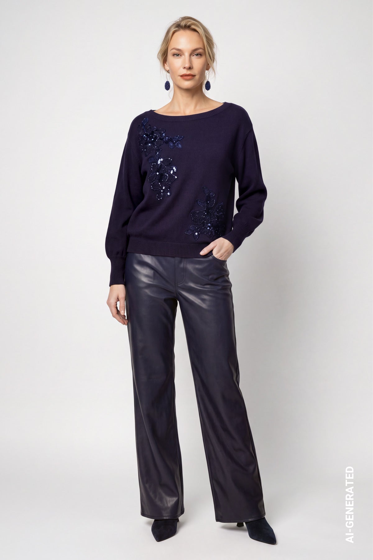 Dark Blue Embellished Jumper - 810154