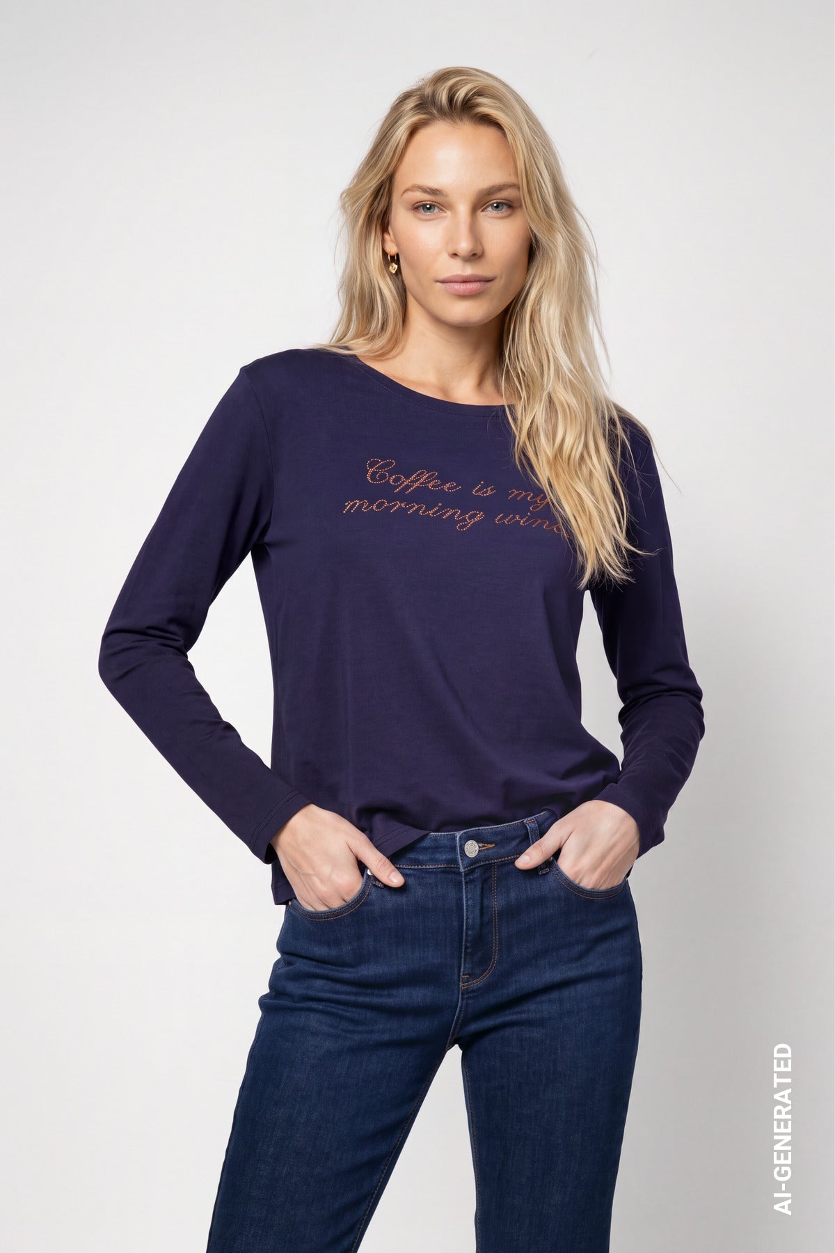 Dark Blue Rhinestone Lettering Top - 810472