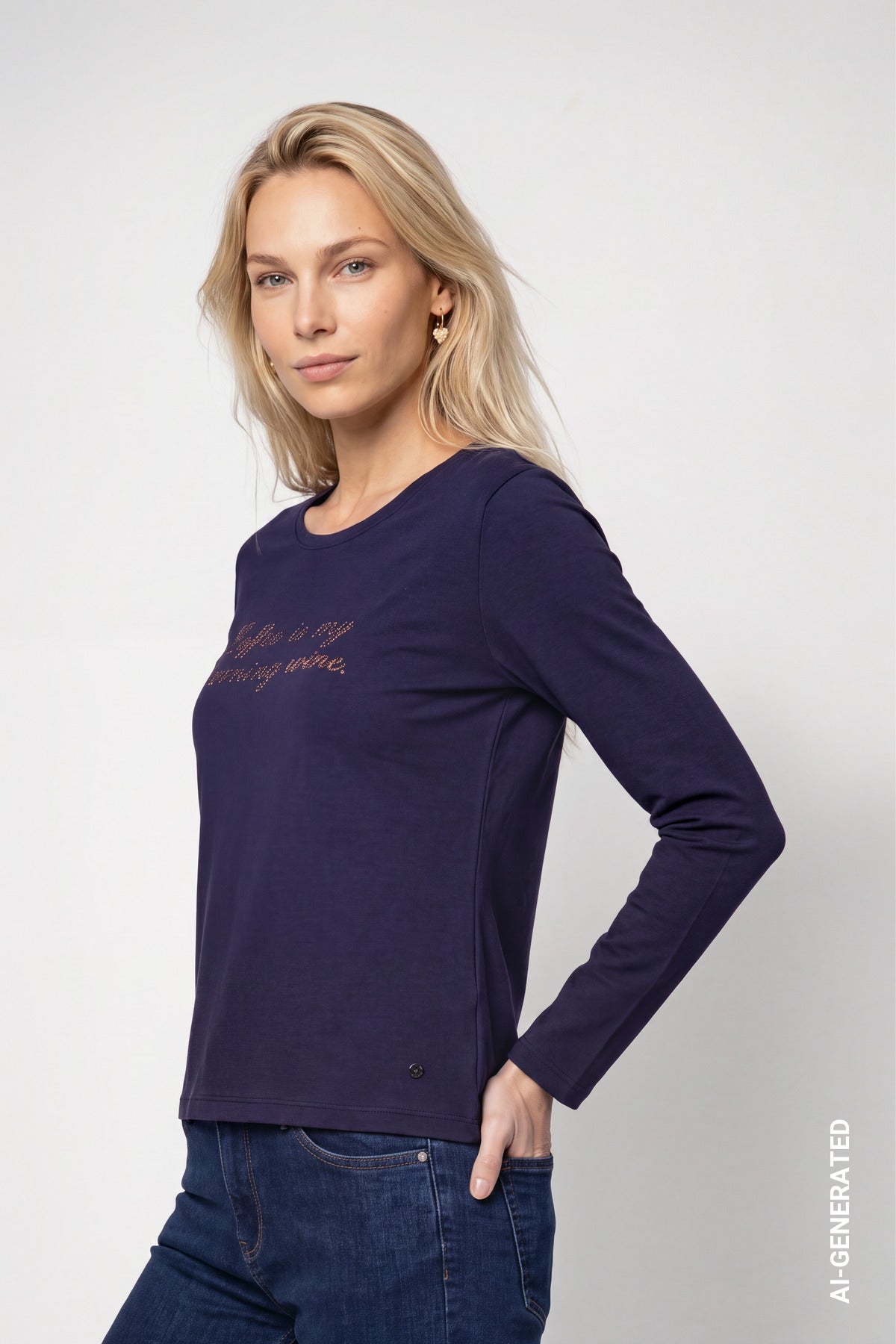 Dark Blue Rhinestone Lettering Top - 810472