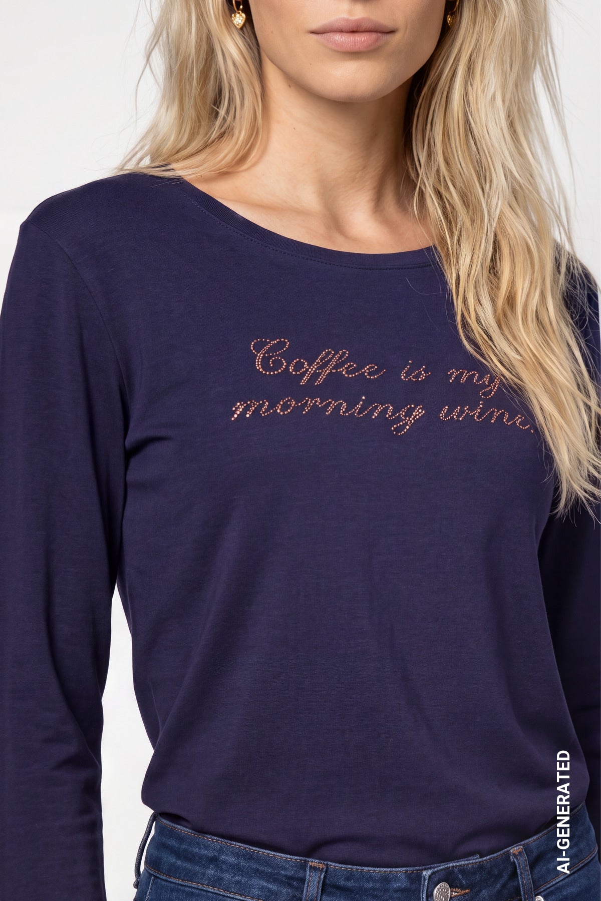 Dark Blue Rhinestone Lettering Top - 810472