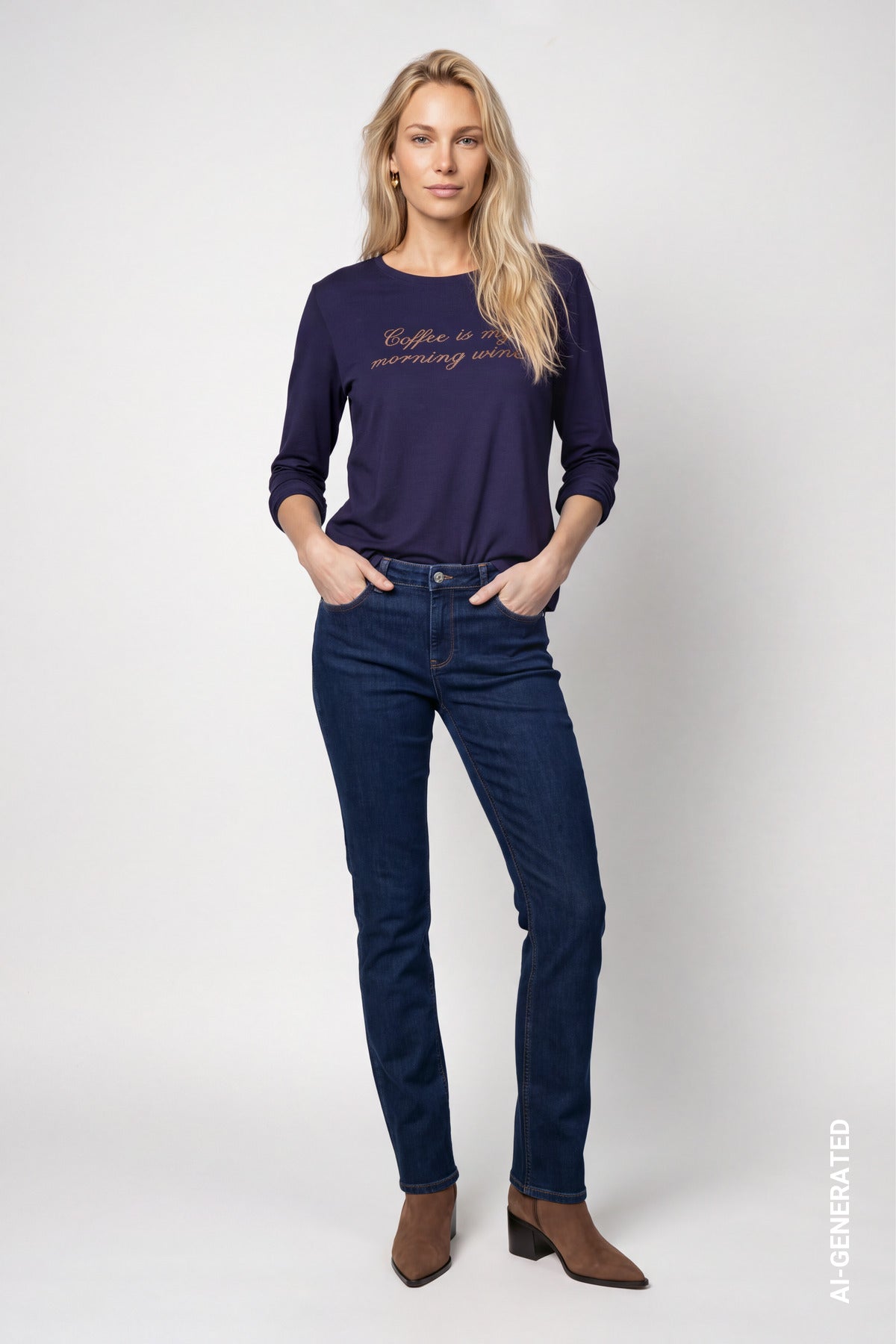 Dark Blue Rhinestone Lettering Top - 810472