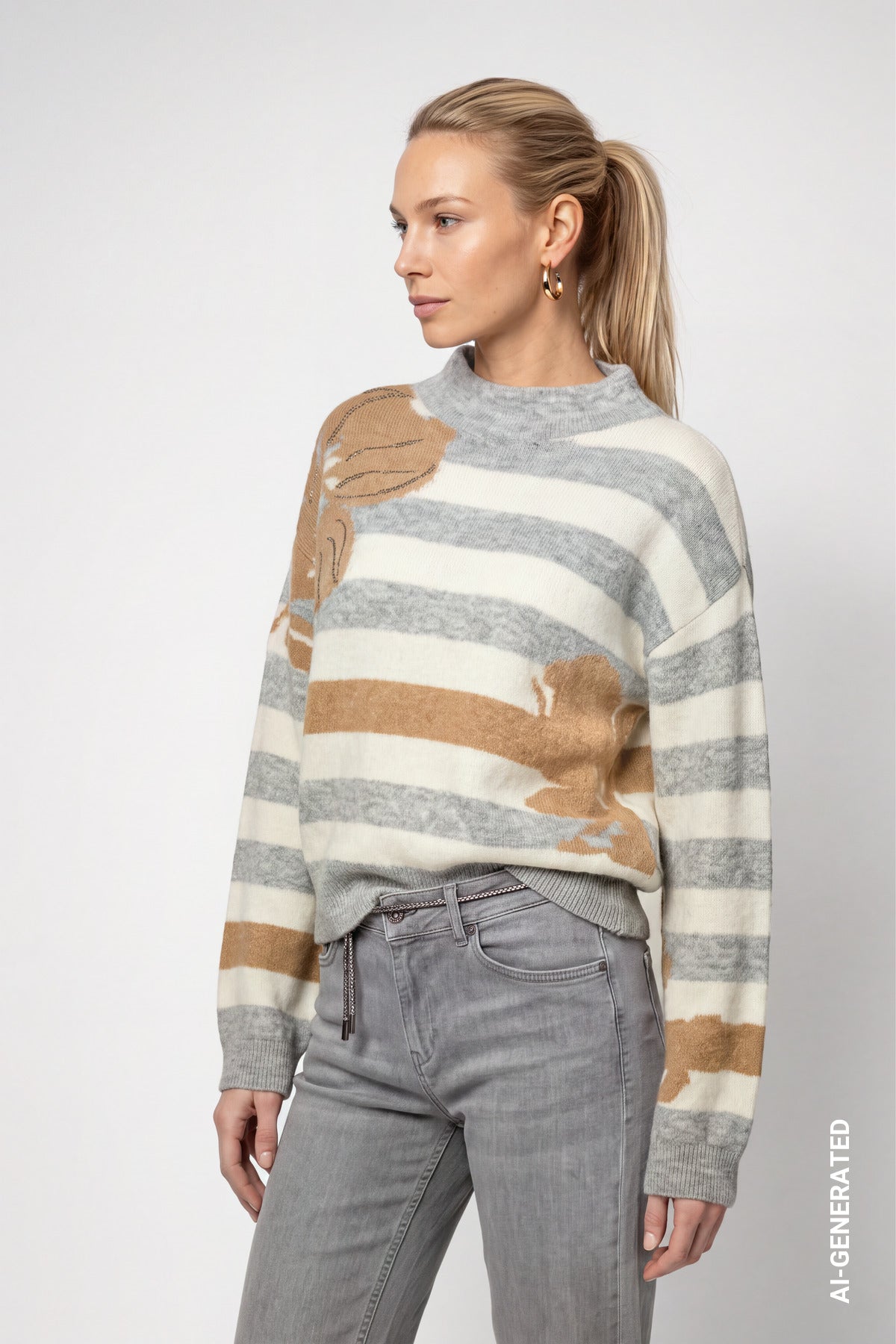 Light Grey Melange Stripe Knit - 809933