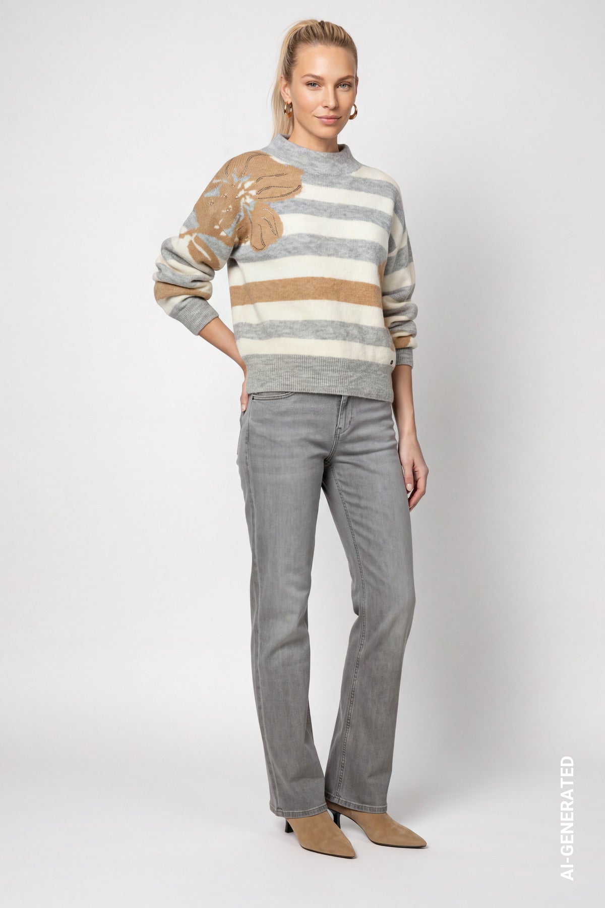 Light Grey Melange Stripe Knit - 809933