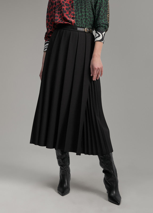 Black Pleated Midi Skirt 08004.00N